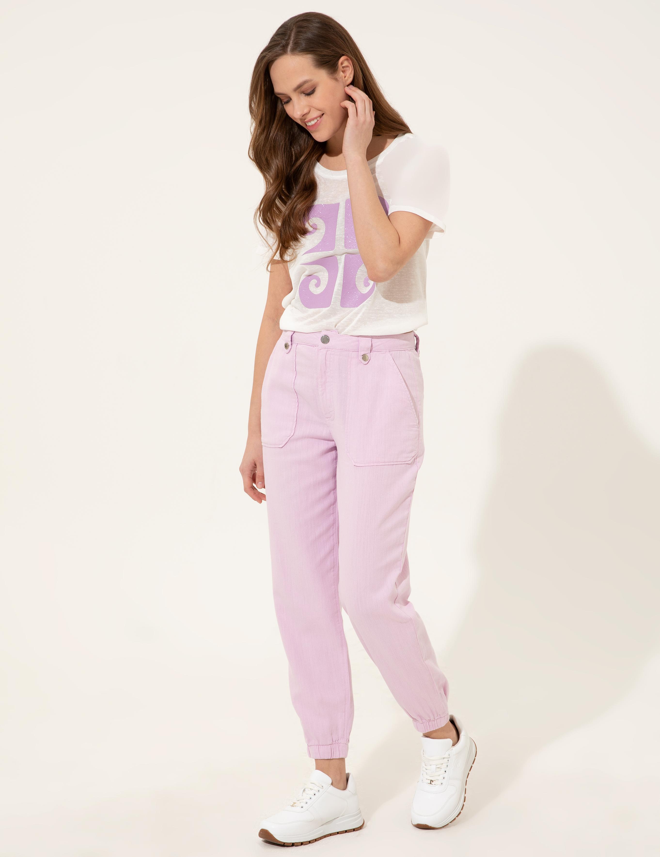 Lila Jogger Fit Kanvas Pantolon