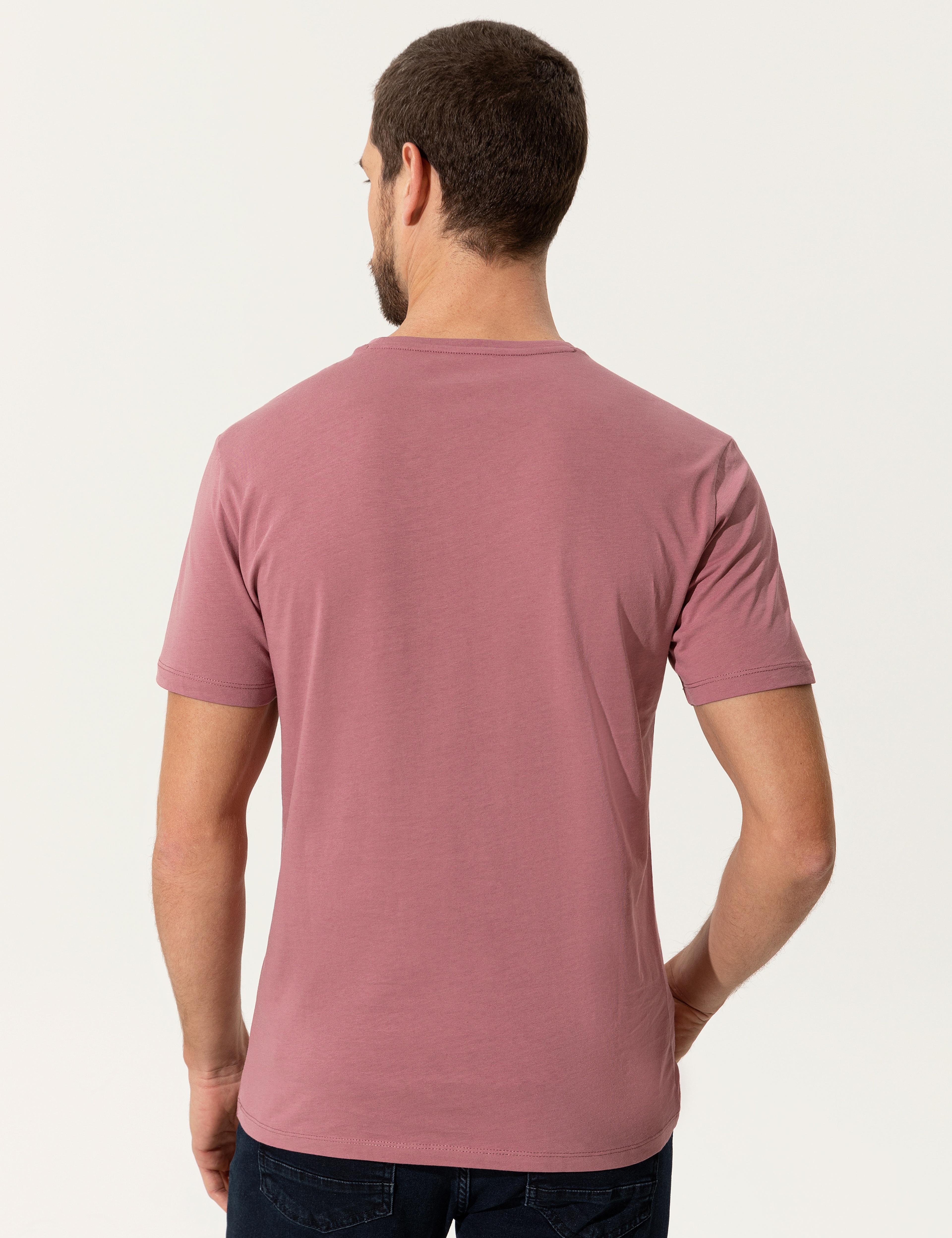 Gül Kurusu Slim Fit Bisiklet Yaka Tişört - Image 5