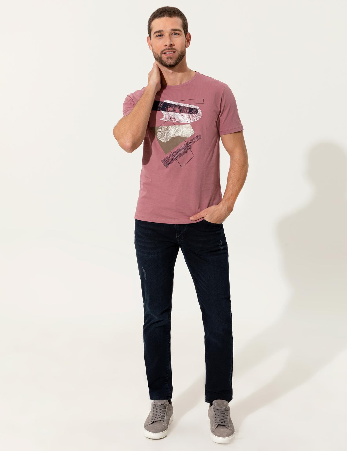 Gül Kurusu Slim Fit Bisiklet Yaka Tişört - 50249799025