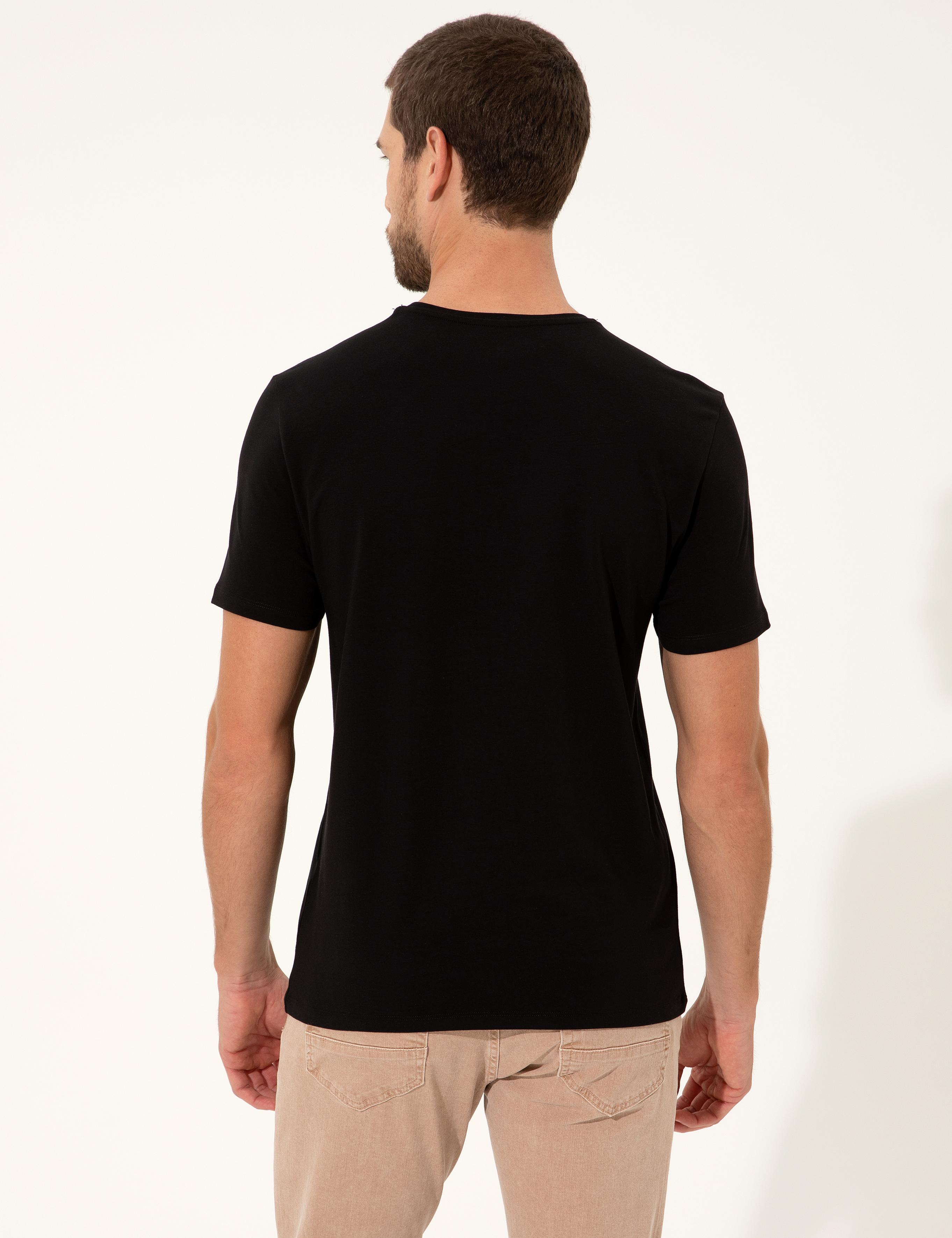 Siyah Slim Fit Bisiklet Yaka Basic Tişört