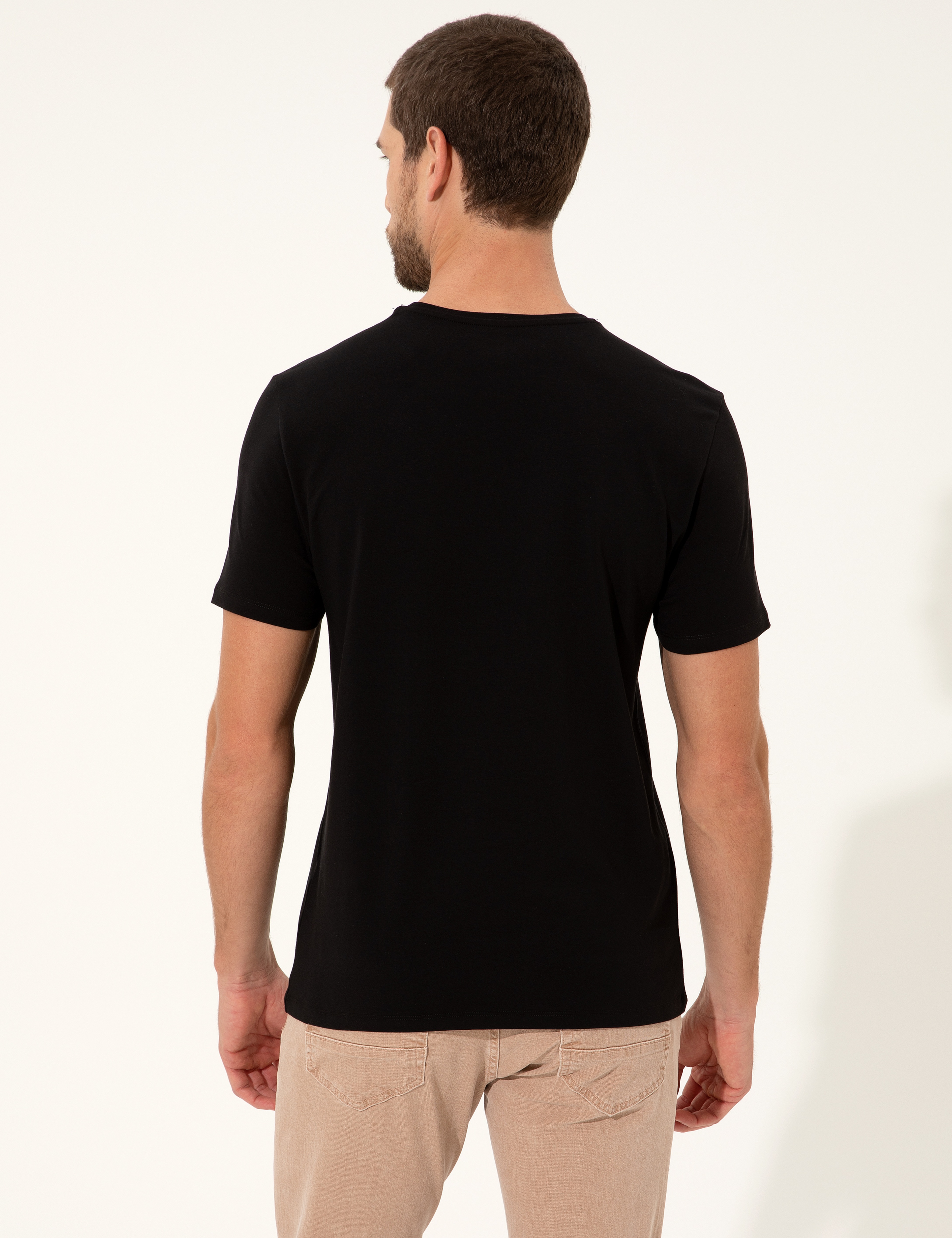 Siyah Slim Fit Bisiklet Yaka Basic Tişört - Image 5