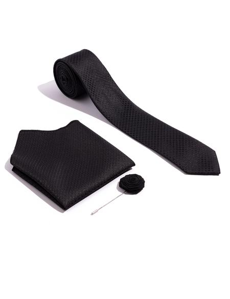 Siyah 3'lü Kravat Mendil Set - 50257213001