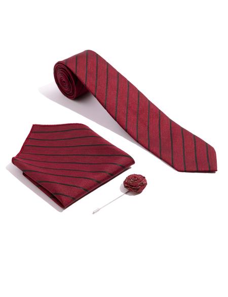 Bordo 3'lü Kravat-Mendil-Kravat İğnesi Set - 50257215002