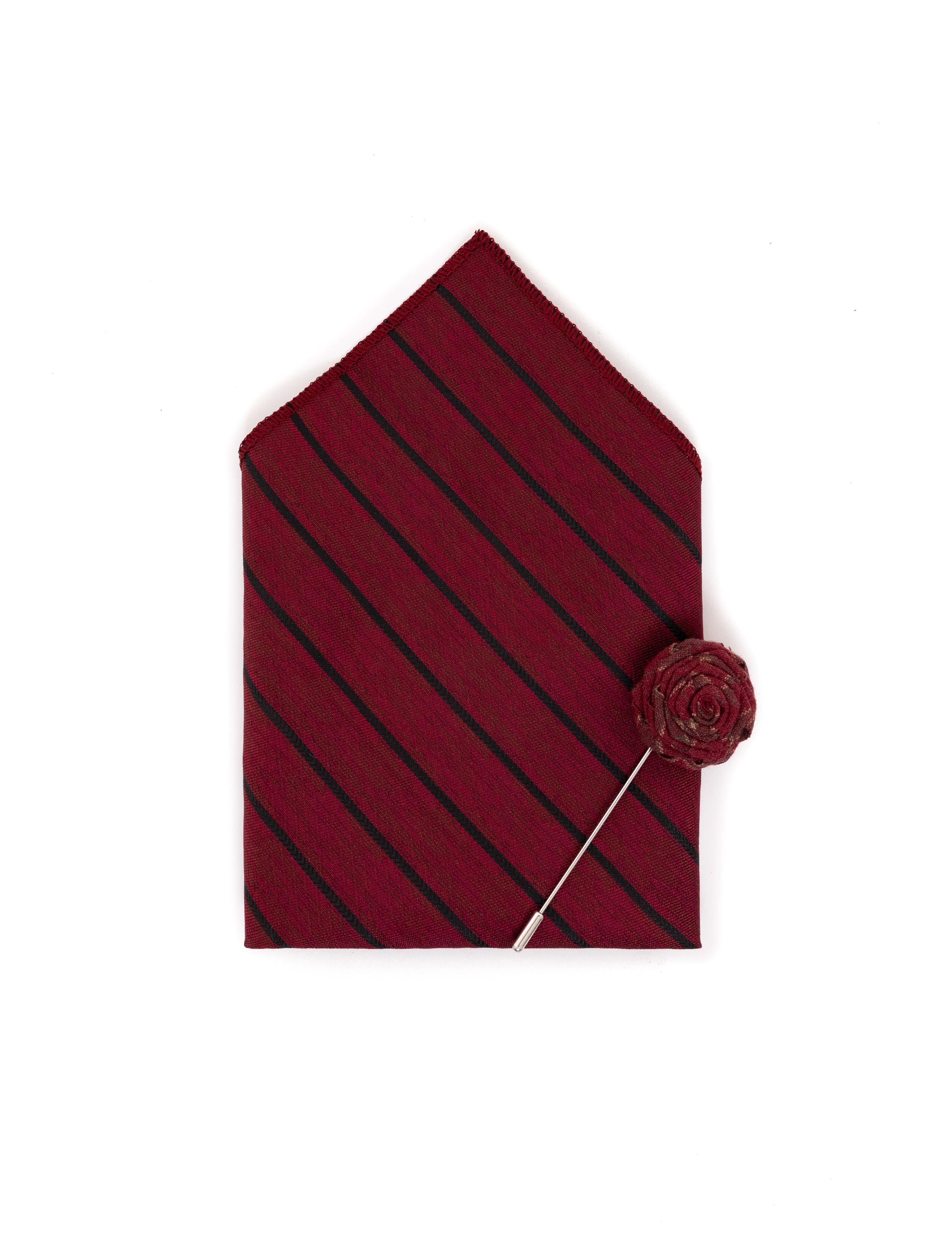 Bordo 3'lü Kravat-Mendil-Kravat İğnesi Set