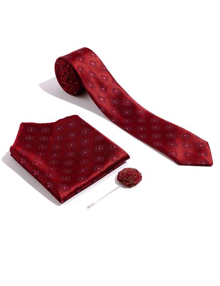 Bordo 3'lü Kravat Mendil Set - 50257211002