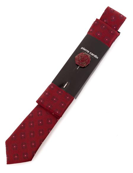 Bordo 3'lü Kravat Mendil Set - 50257211002