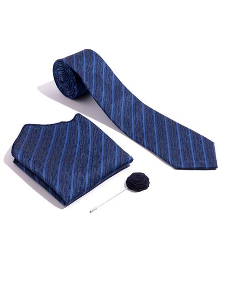 Lacivert 3'lü Kravat-Mendil-Kravat İğnesi Set - 50257215001
