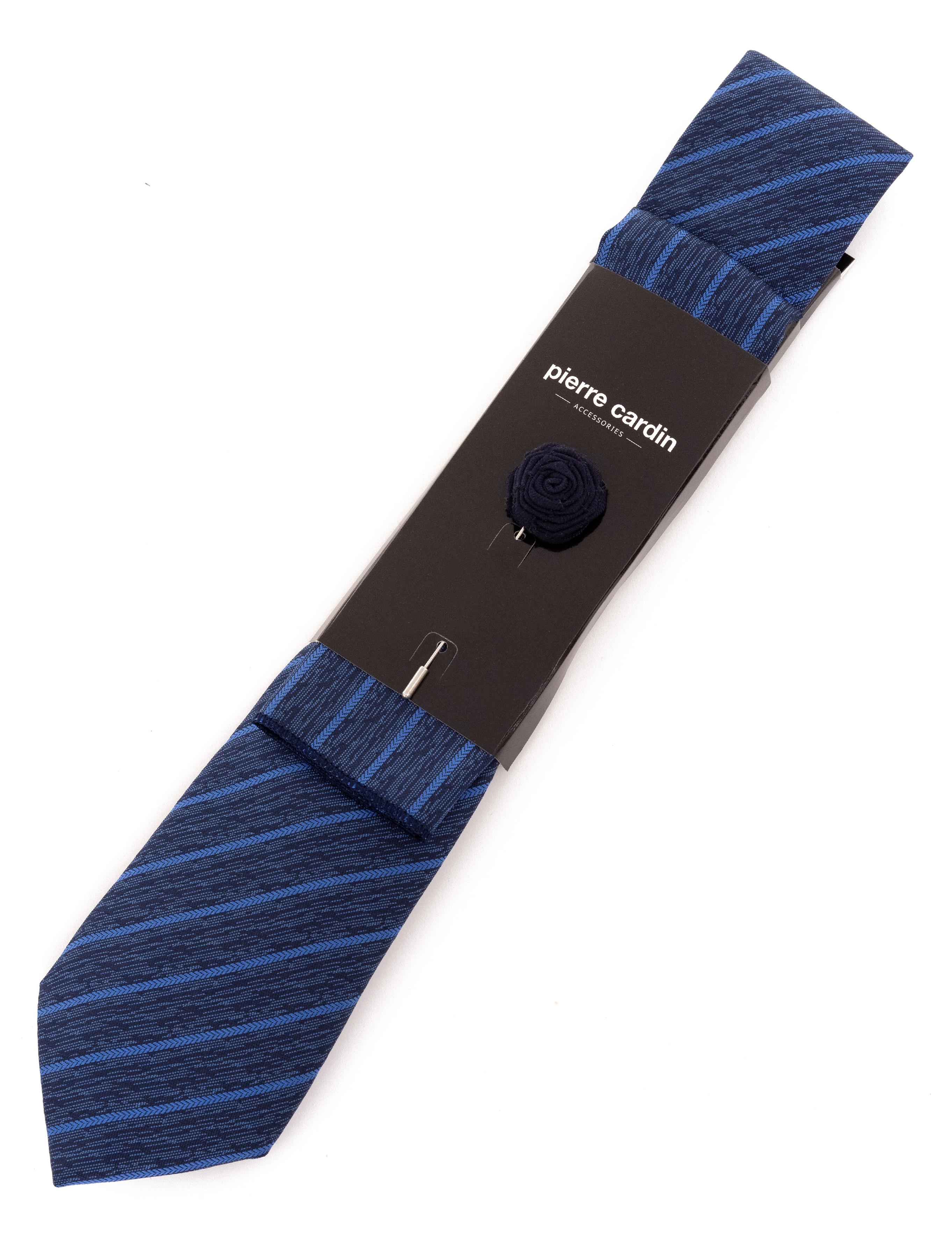 Lacivert 3'lü Kravat-Mendil-Kravat İğnesi Set