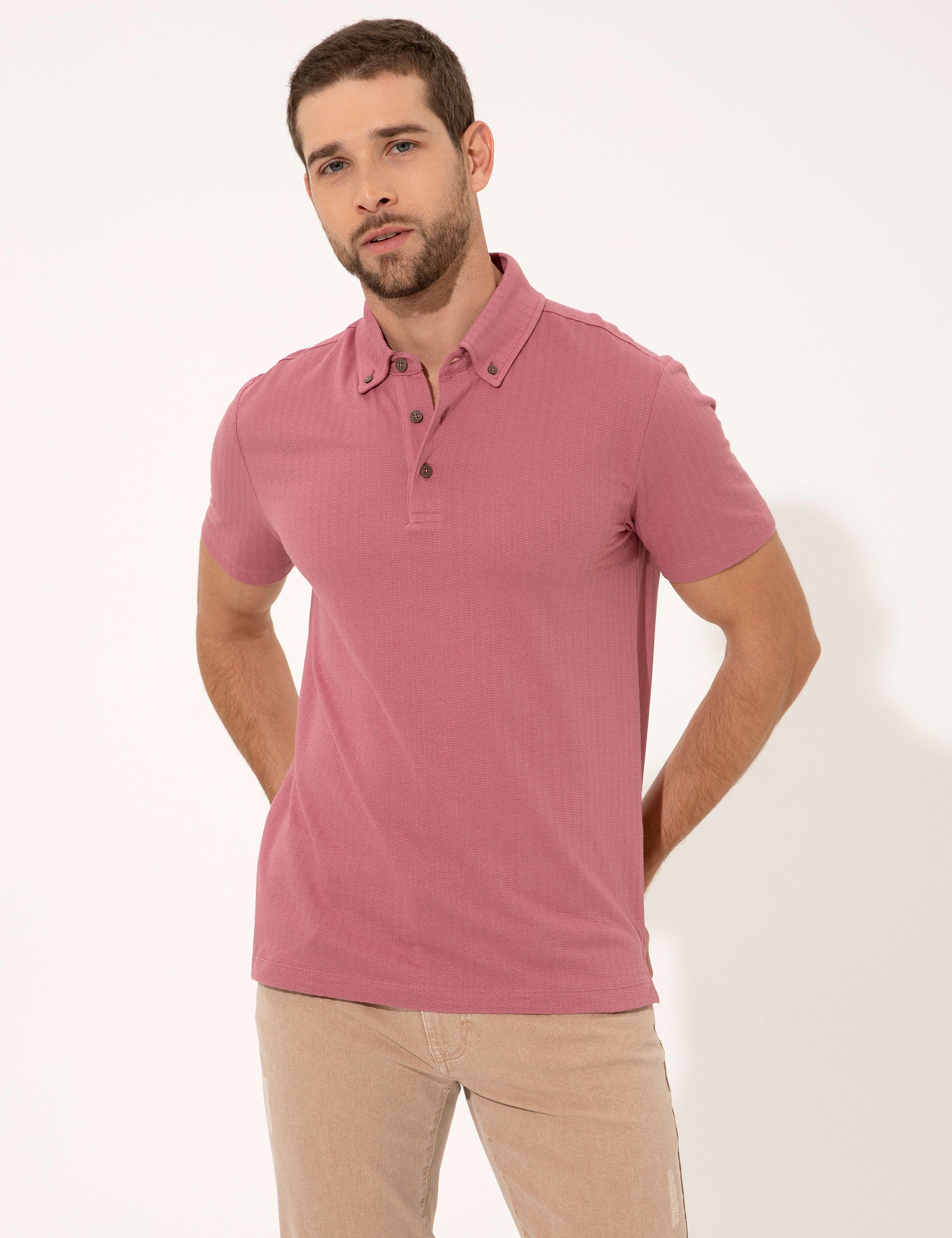 Gül Kurusu Slim Fit Polo Yaka Tişört