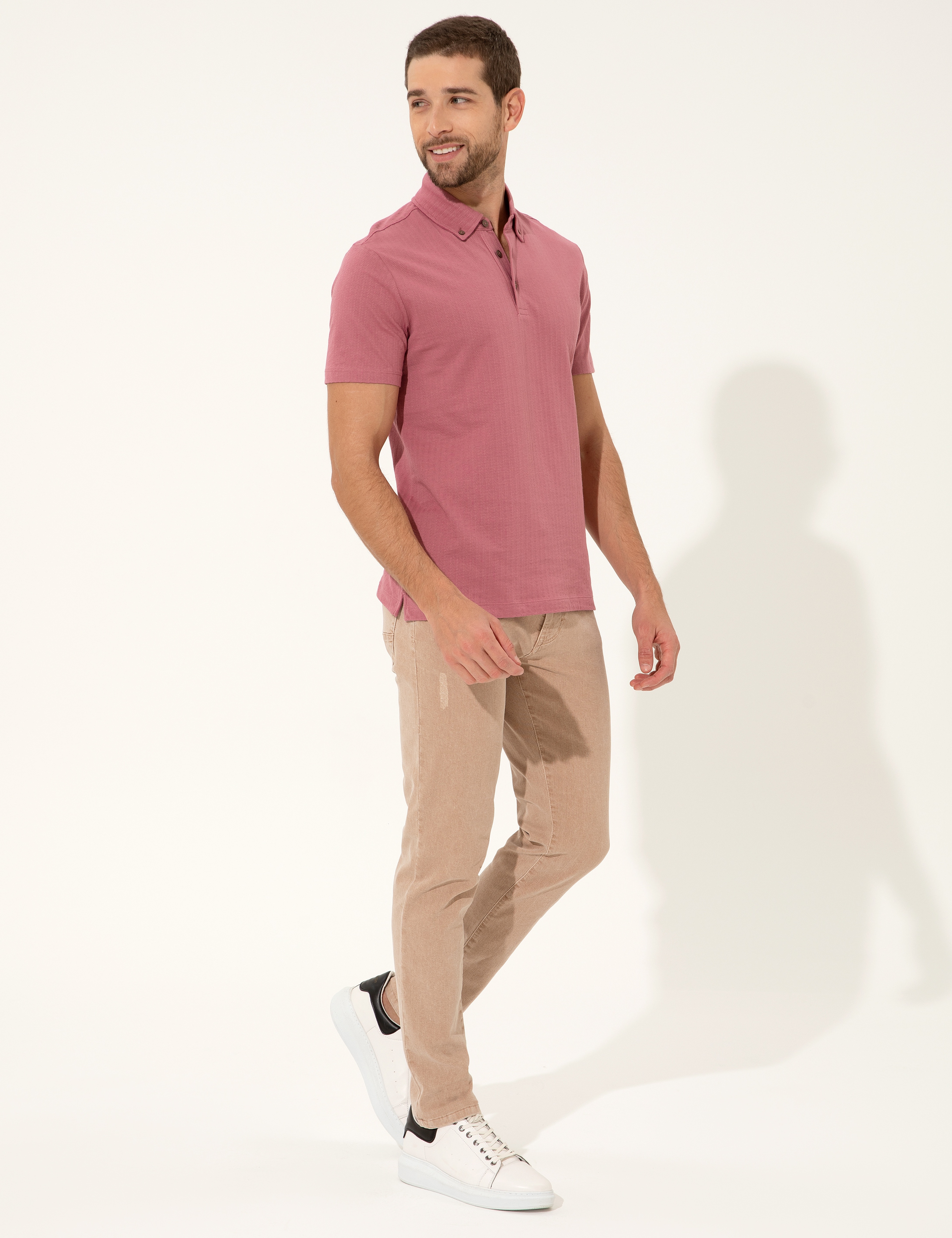 Gül Kurusu Slim Fit Polo Yaka Tişört - Image 3
