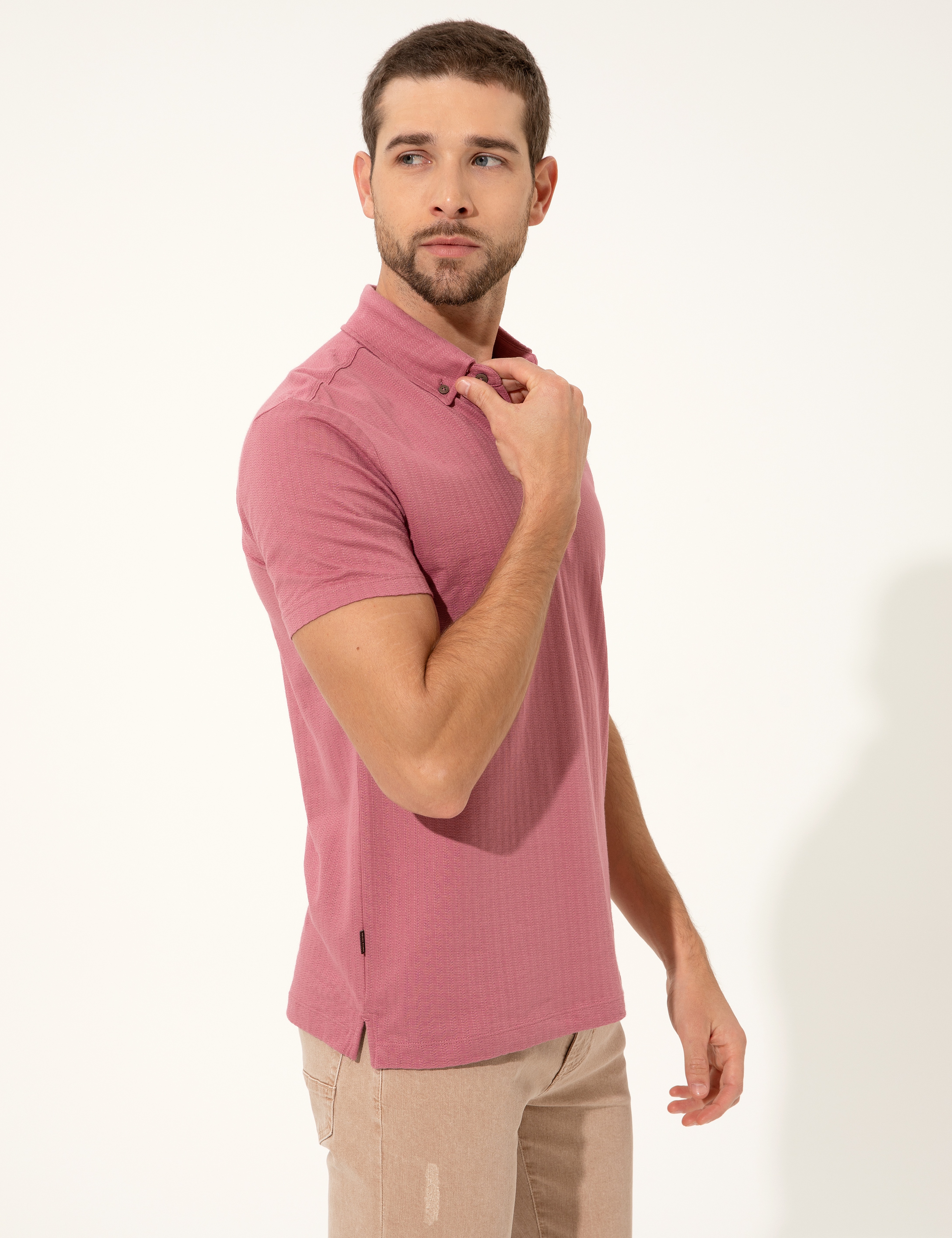 Gül Kurusu Slim Fit Polo Yaka Tişört - Image 4