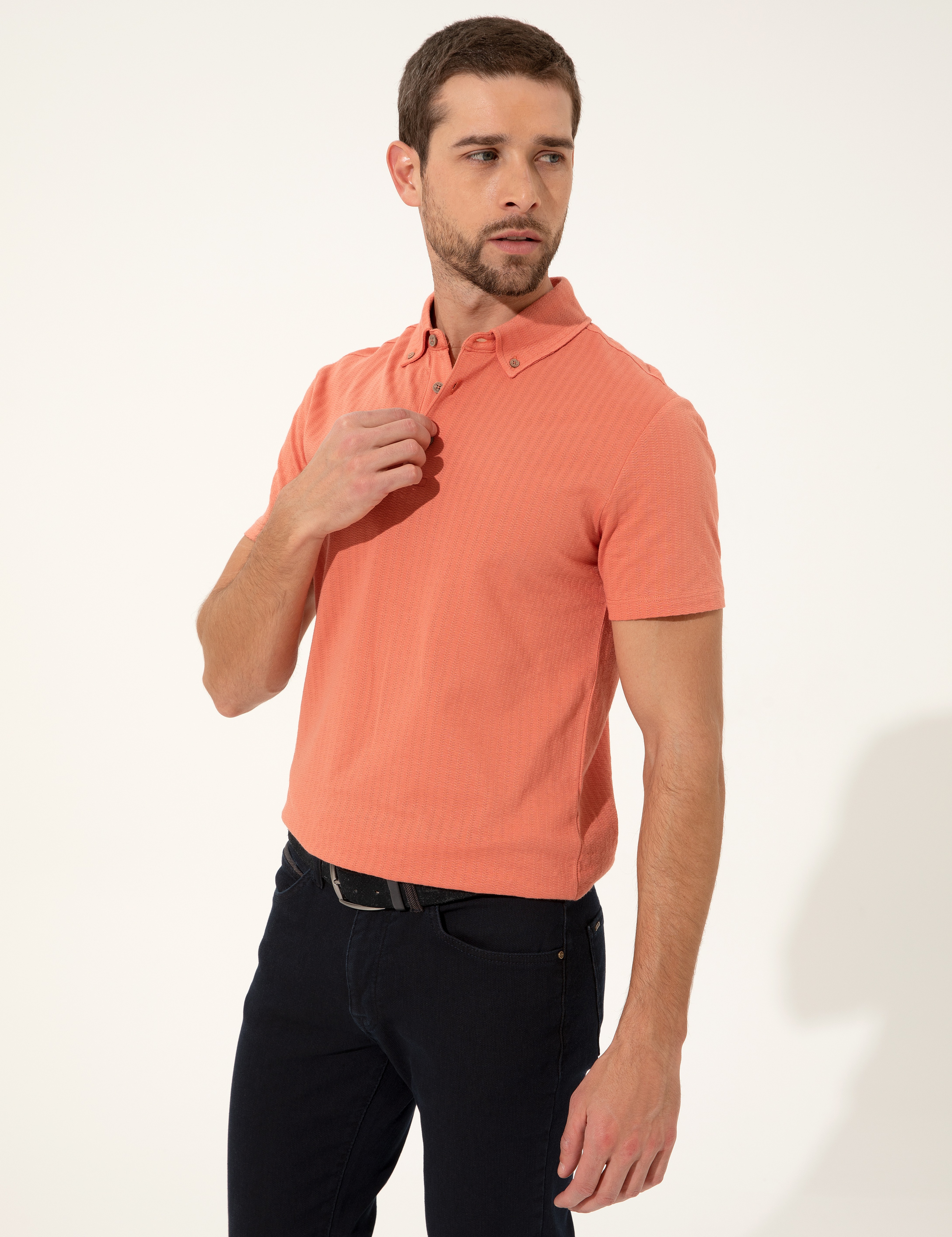 Turuncu Slim Fit Polo Yaka Tişört - Image 4