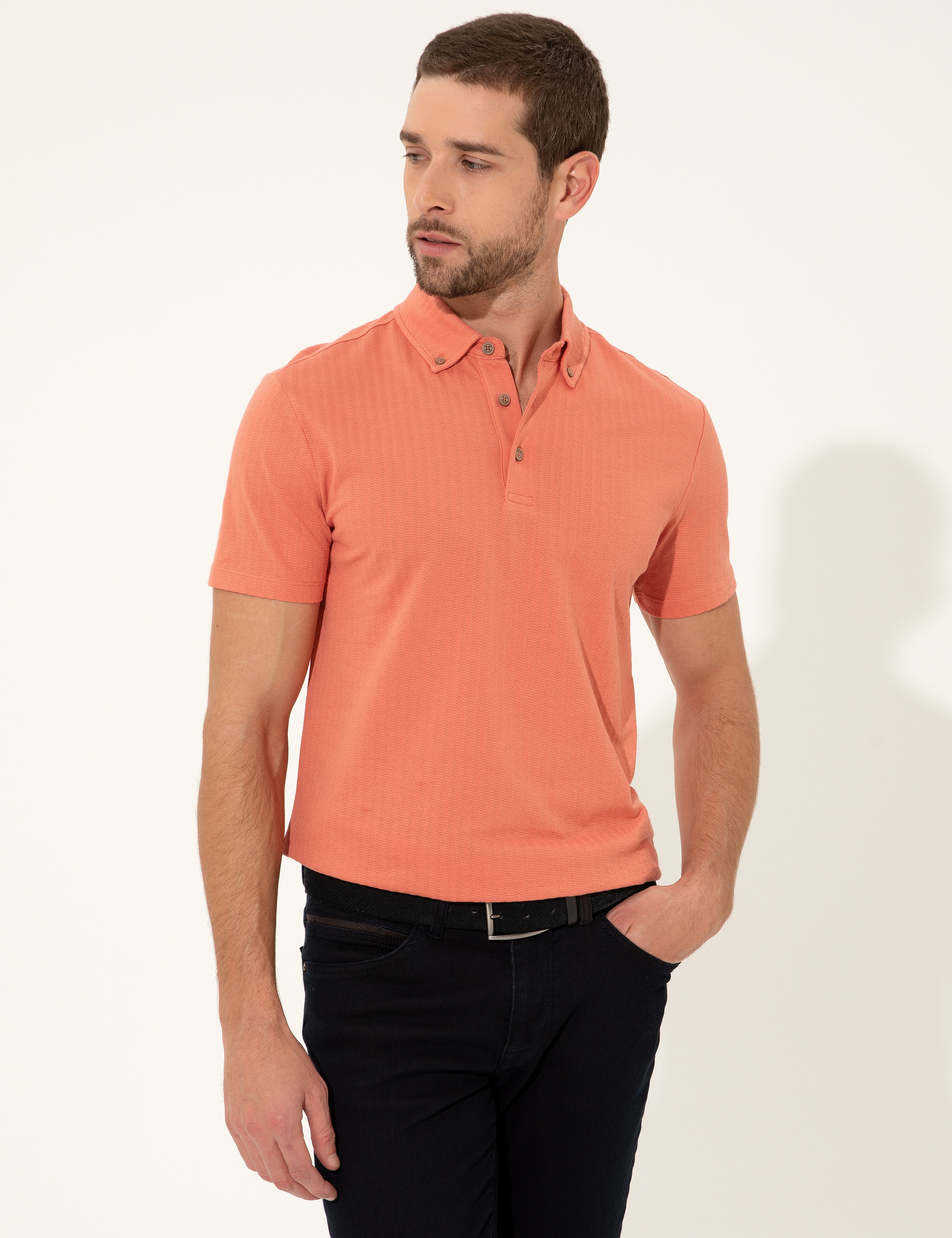 Turuncu Slim Fit Polo Yaka Tişört