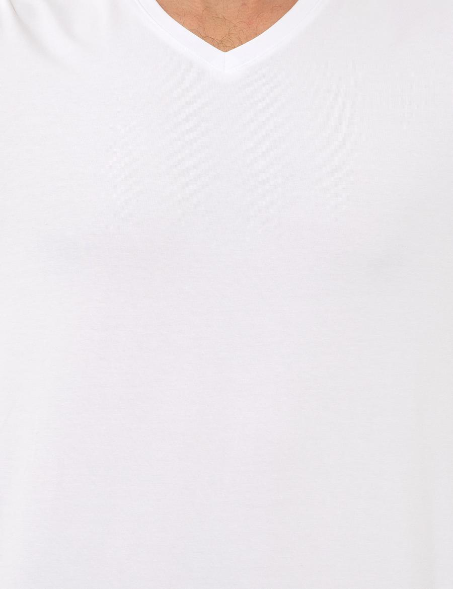 Beyaz Slim Fit V Yaka Basic Tişört