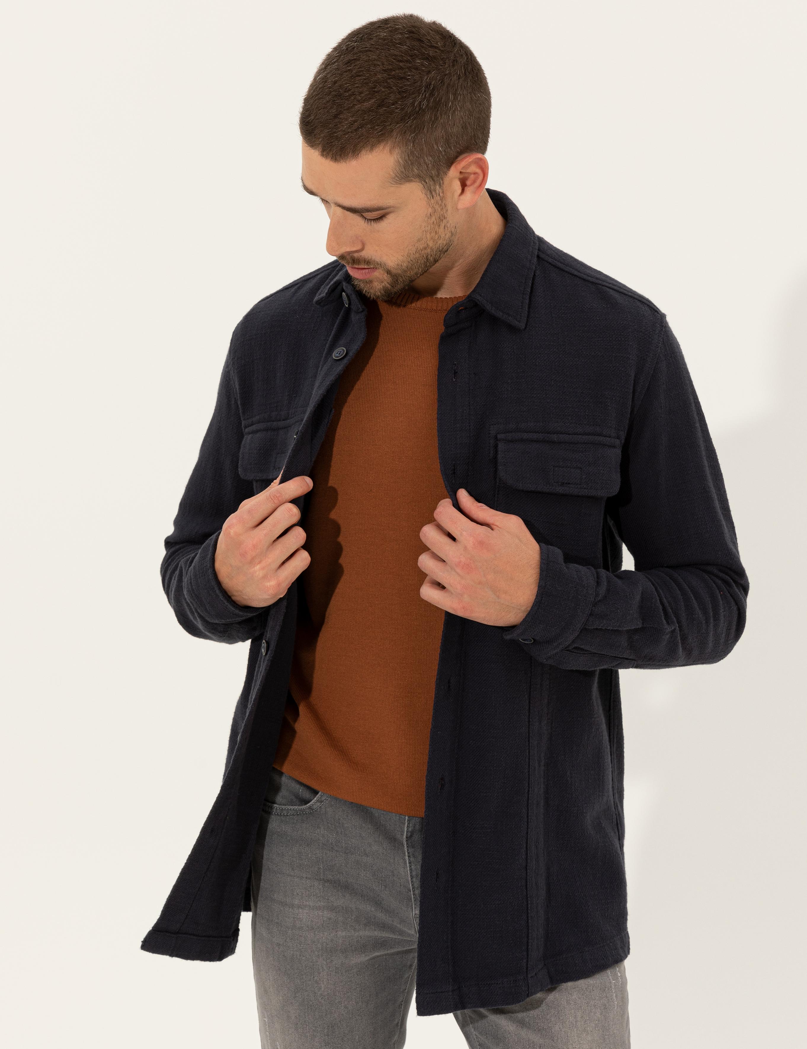 Lacivert Regular Fit Uzun Kollu Gömlek