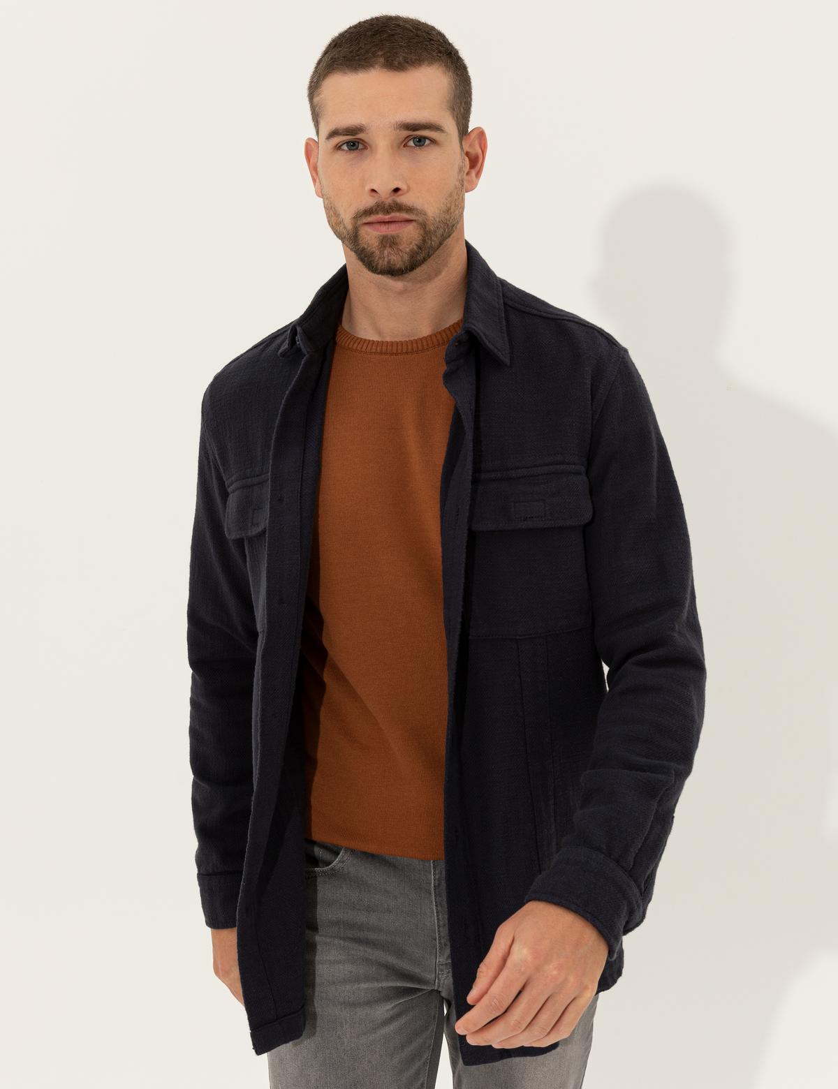 Lacivert Regular Fit Uzun Kollu Gömlek