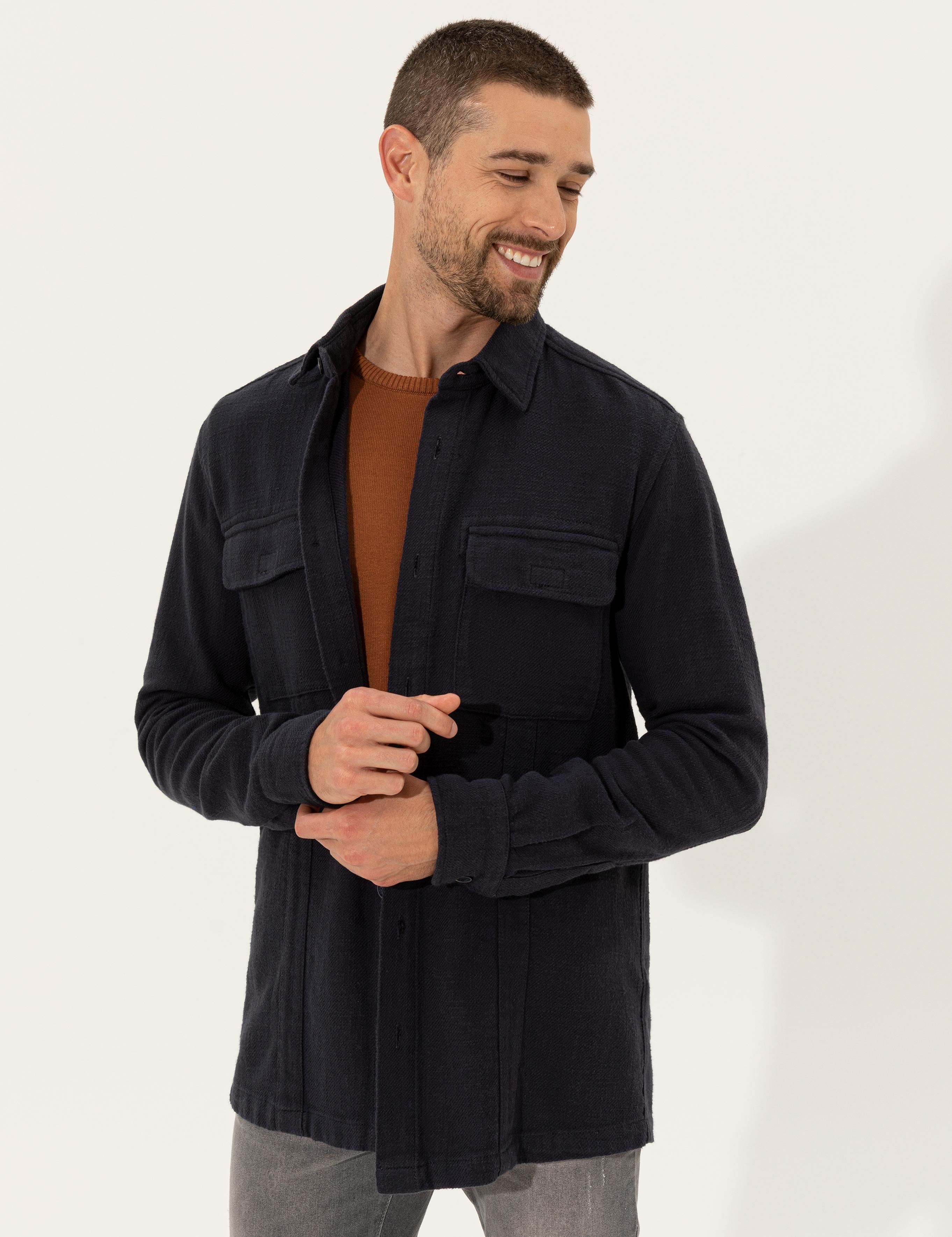 Lacivert Regular Fit Uzun Kollu Gömlek