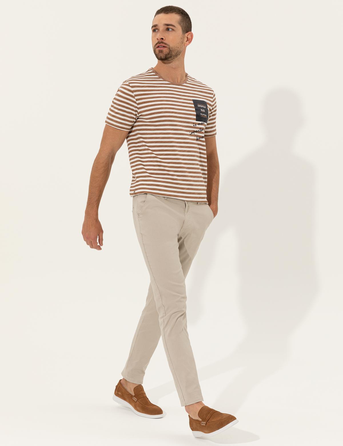 Bej Slim Fit Kanvas Pantolon