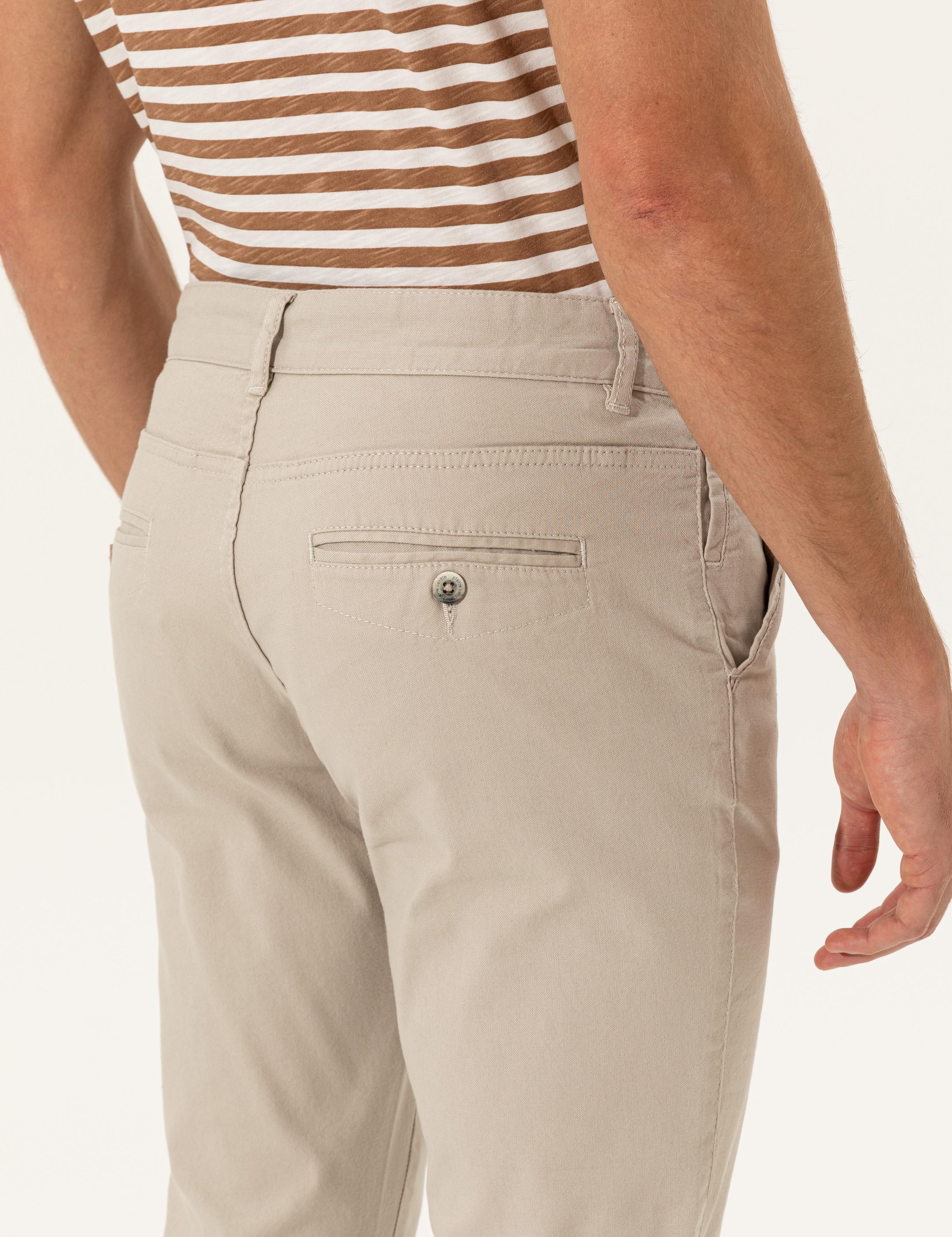 Bej Slim Fit Kanvas Pantolon
