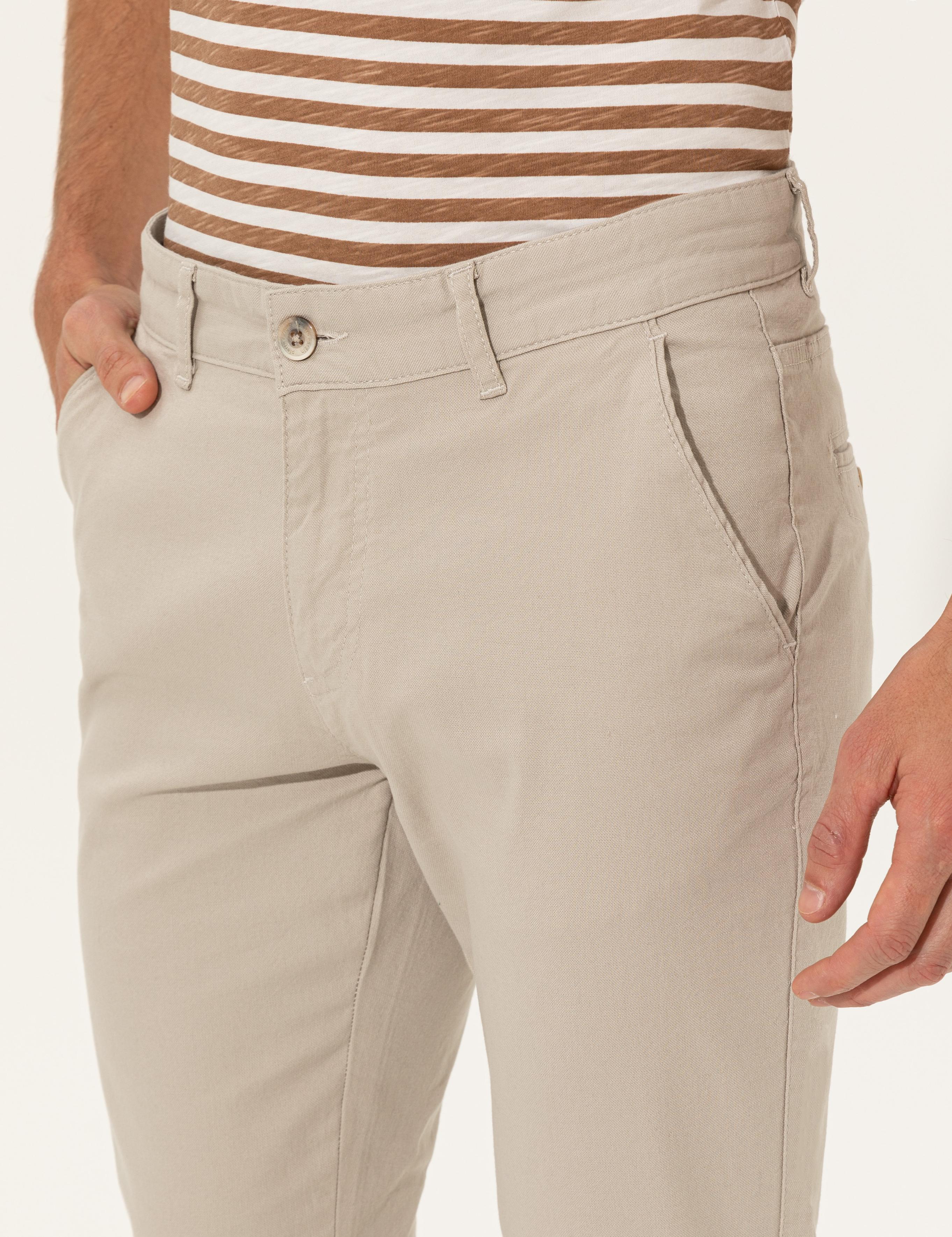 Bej Slim Fit Kanvas Pantolon