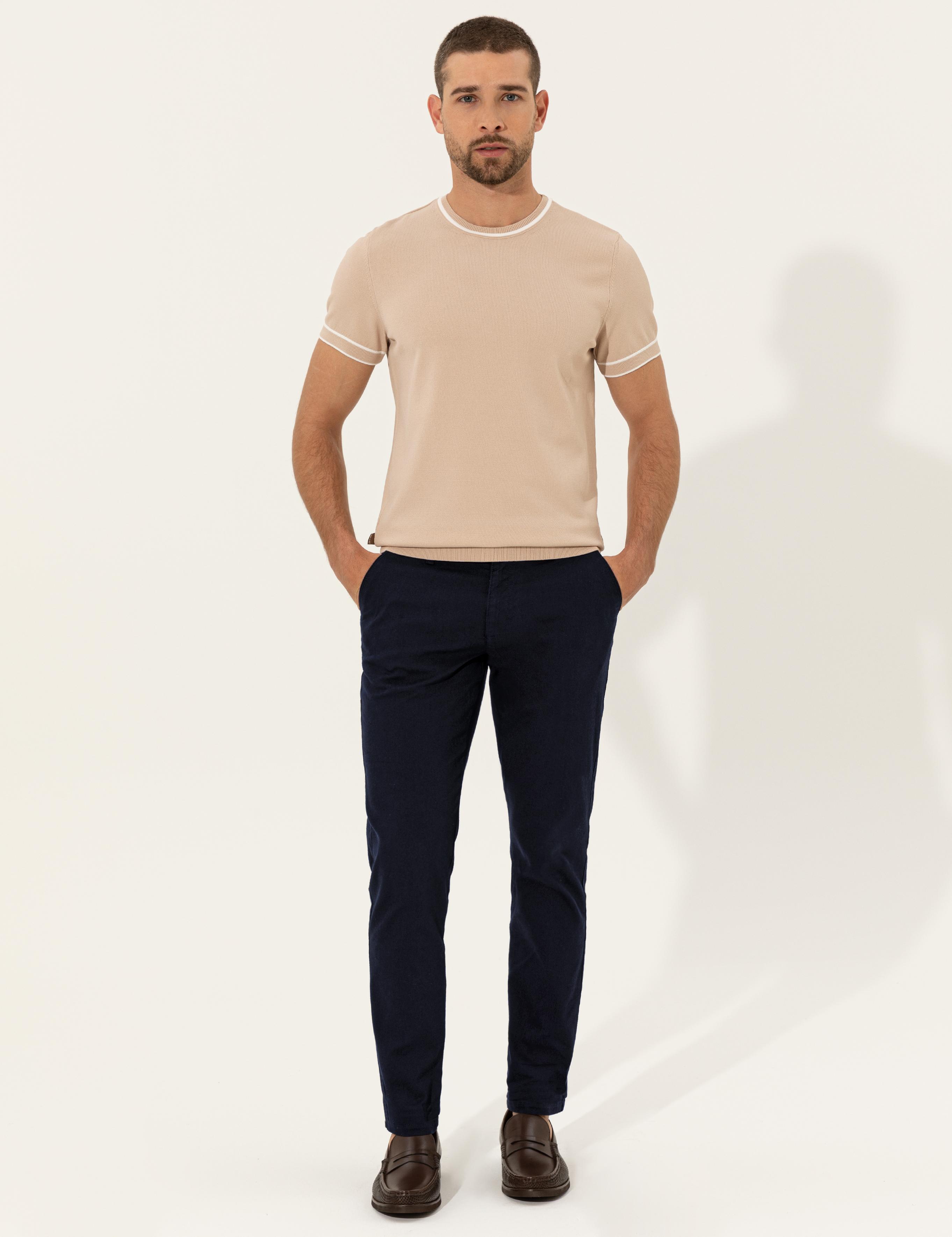 Lacivert Slim Fit Kanvas Pantolon