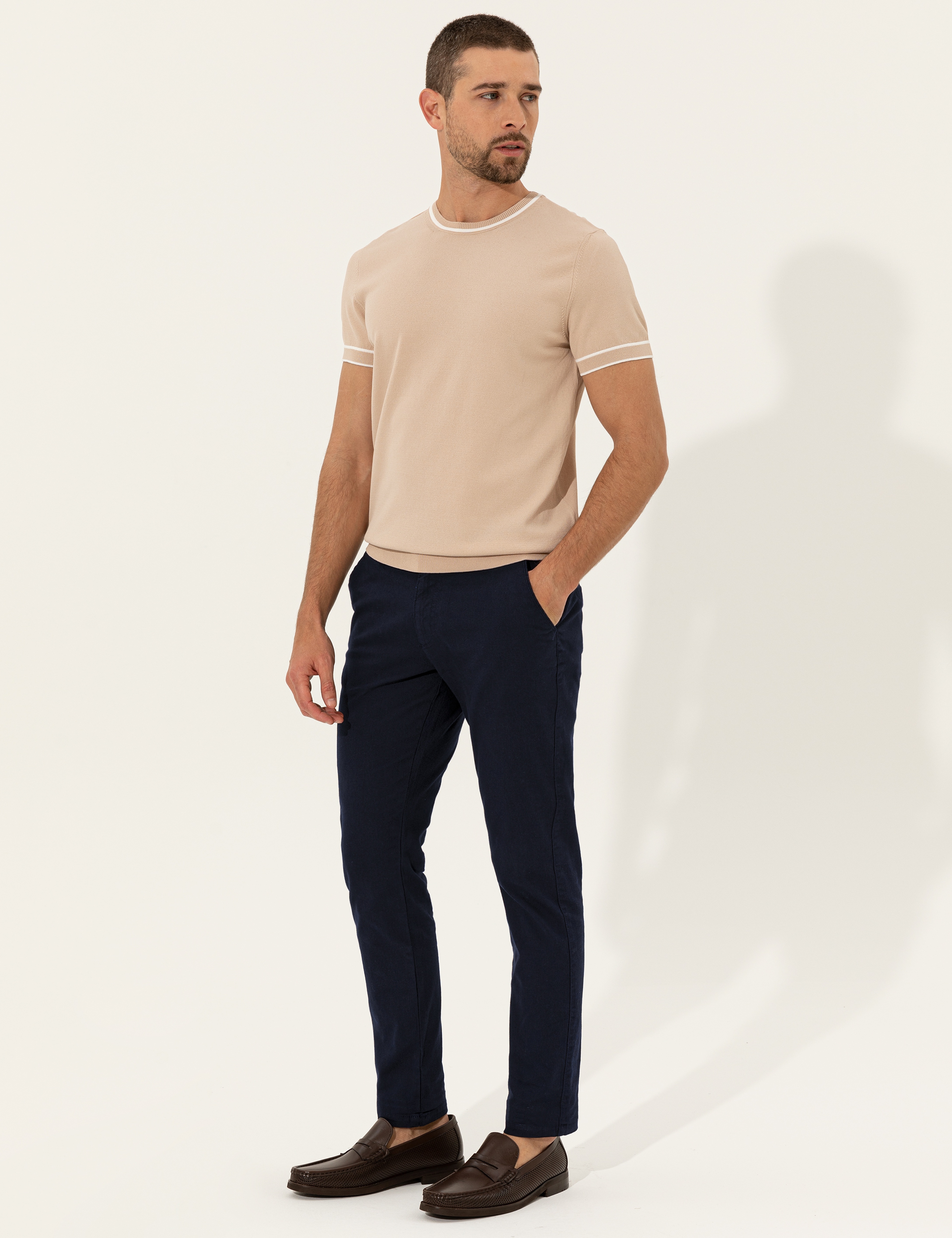 Lacivert Slim Fit Kanvas Pantolon