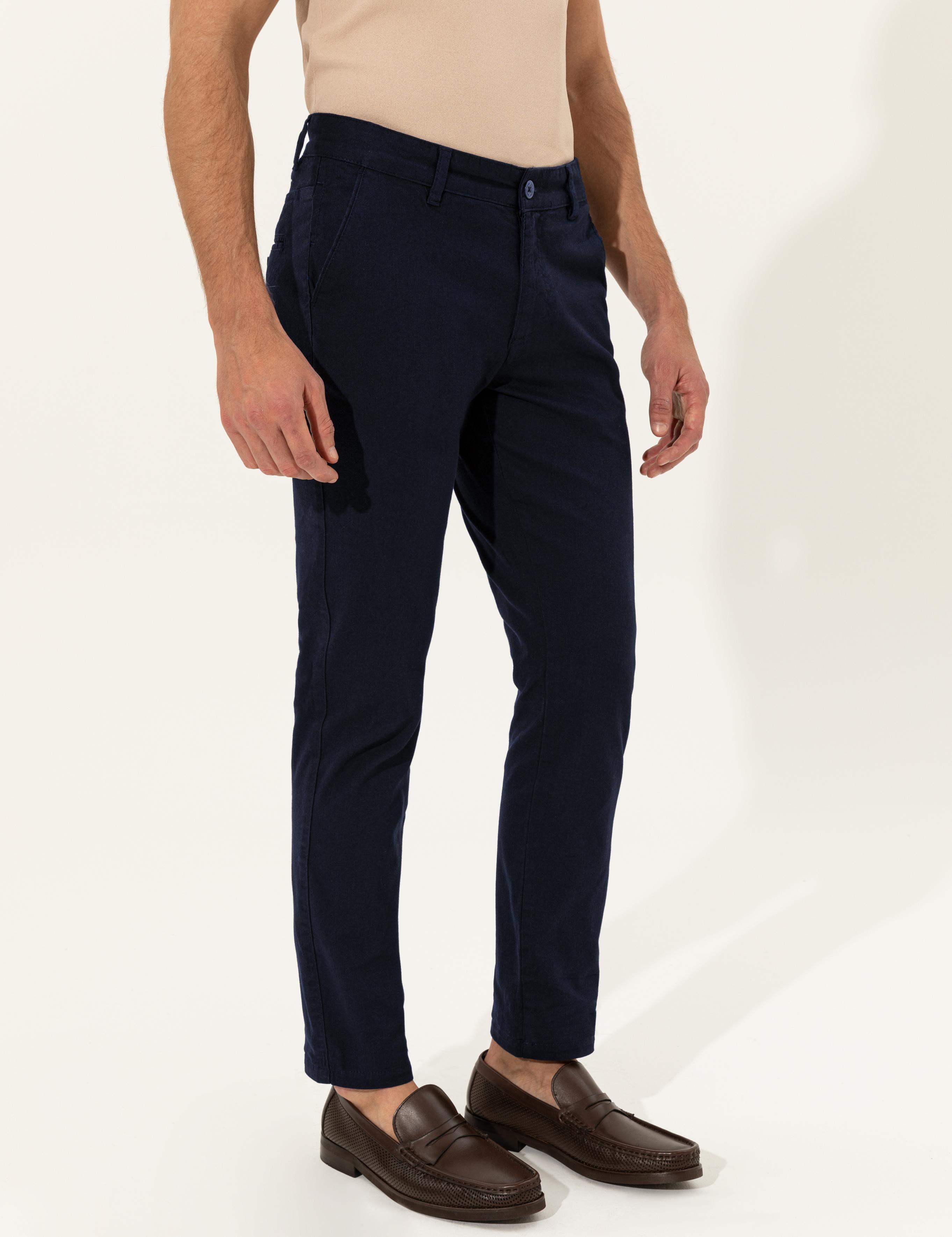 Lacivert Slim Fit Kanvas Pantolon