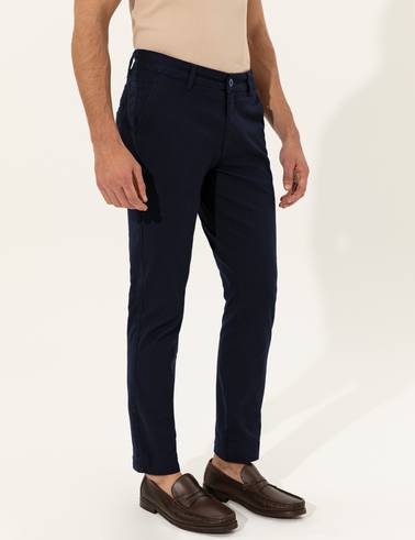 Lacivert Slim Fit Kanvas Pantolon