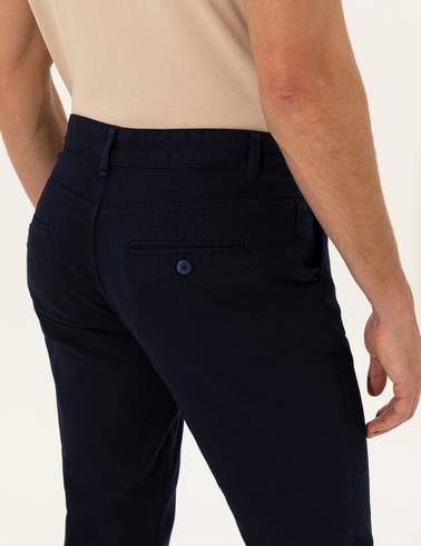 Lacivert Slim Fit Kanvas Pantolon