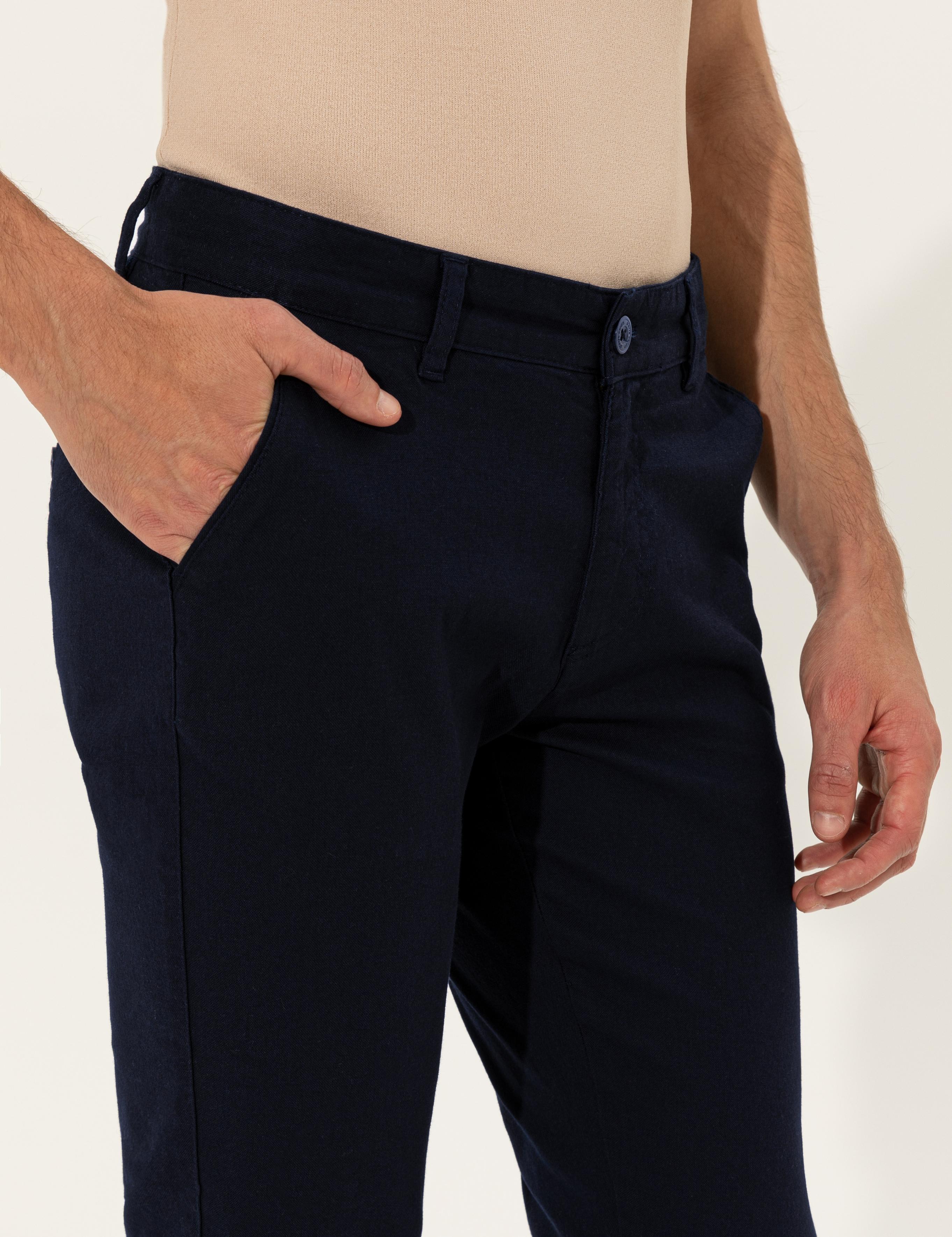 Lacivert Slim Fit Kanvas Pantolon