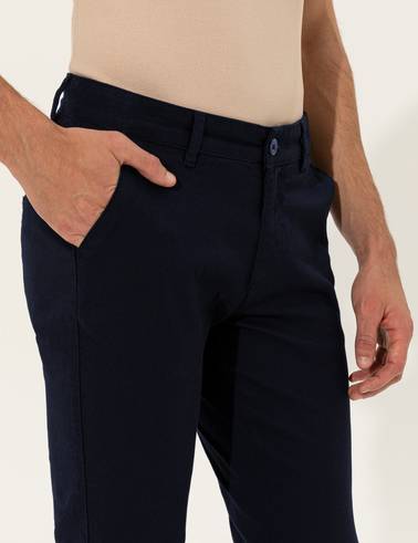 Lacivert Slim Fit Kanvas Pantolon