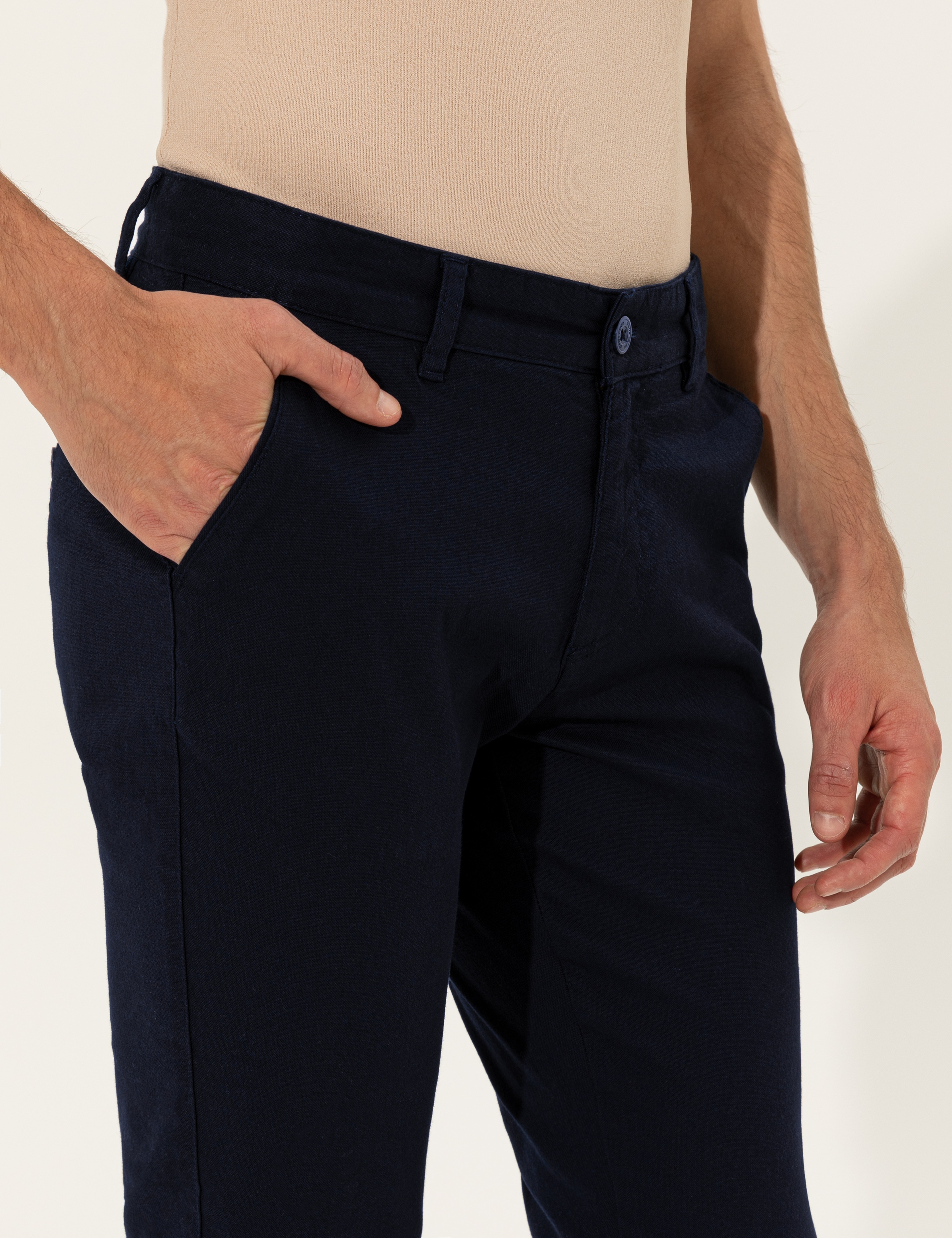 Lacivert Slim Fit Kanvas Pantolon - Image 5