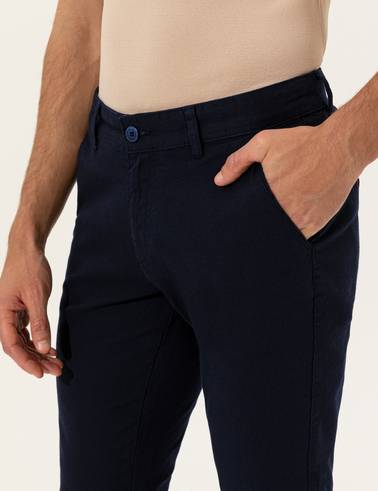 Lacivert Slim Fit Kanvas Pantolon