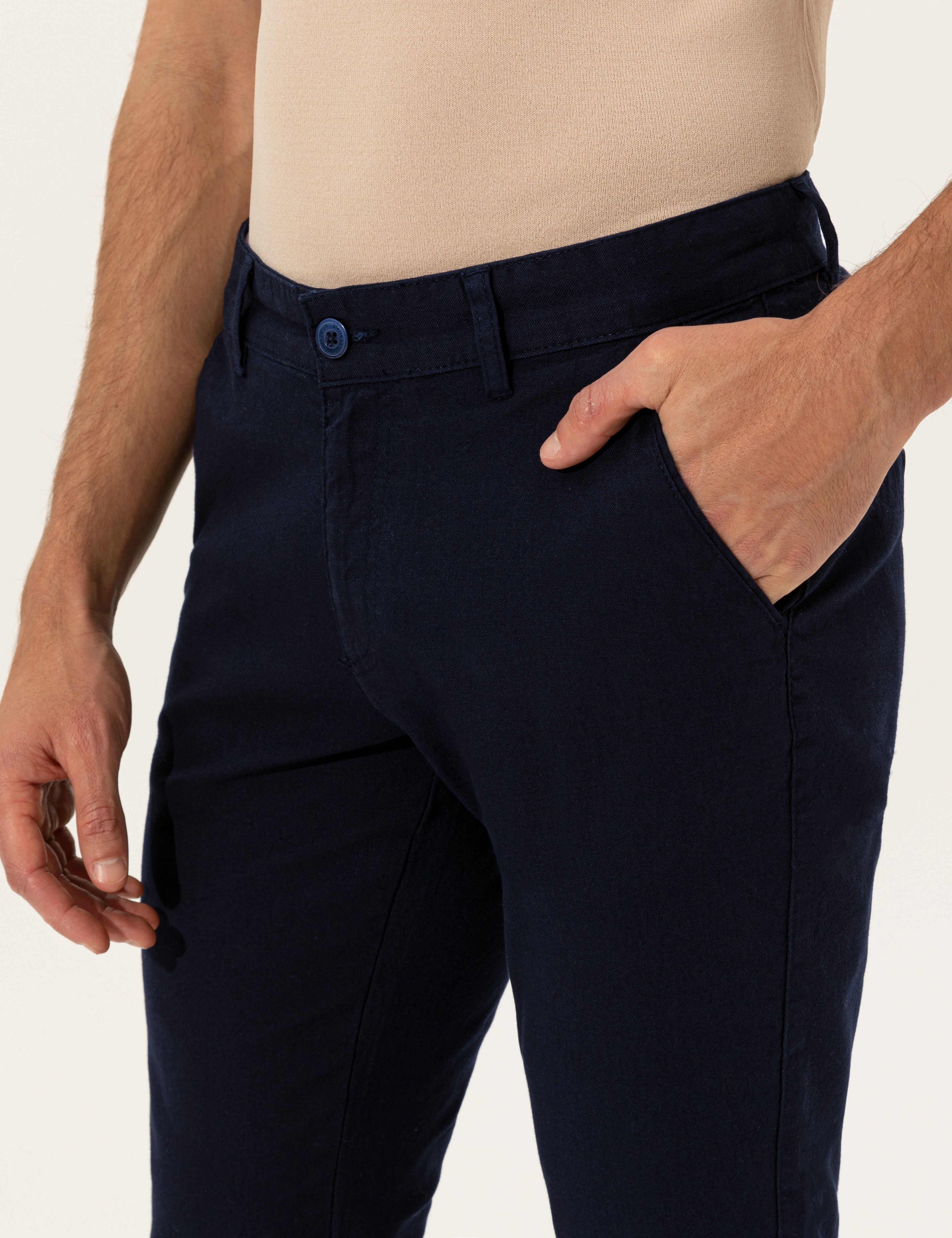 Lacivert Slim Fit Kanvas Pantolon