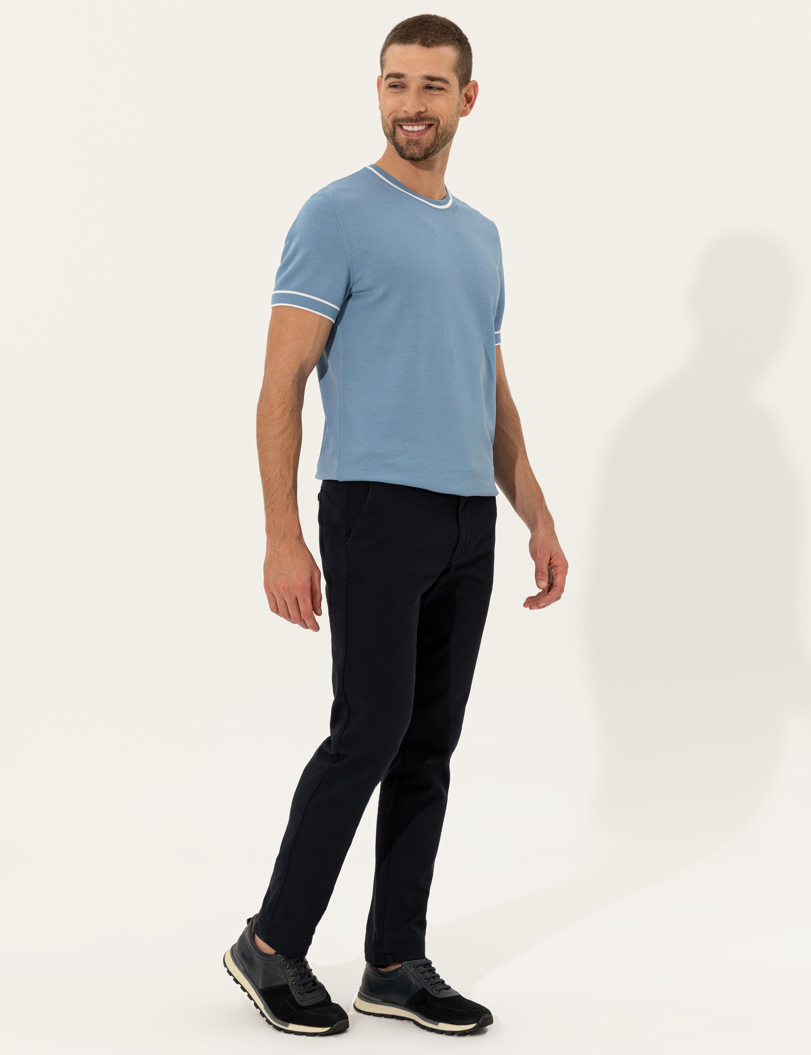 Lacivert Slim Fit Kanvas Pantolon