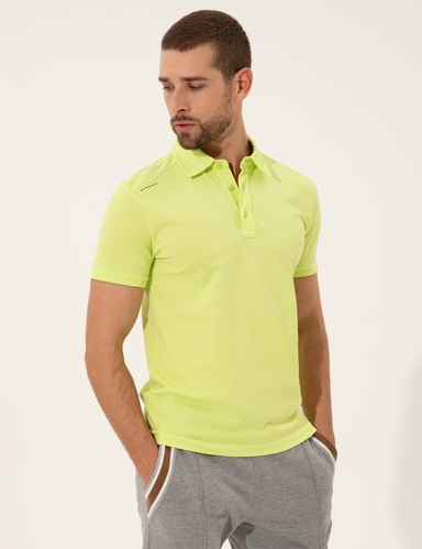 Yeşil Slim Fit Dynamic Baskılı Düğmeli Polo Yaka Tişört