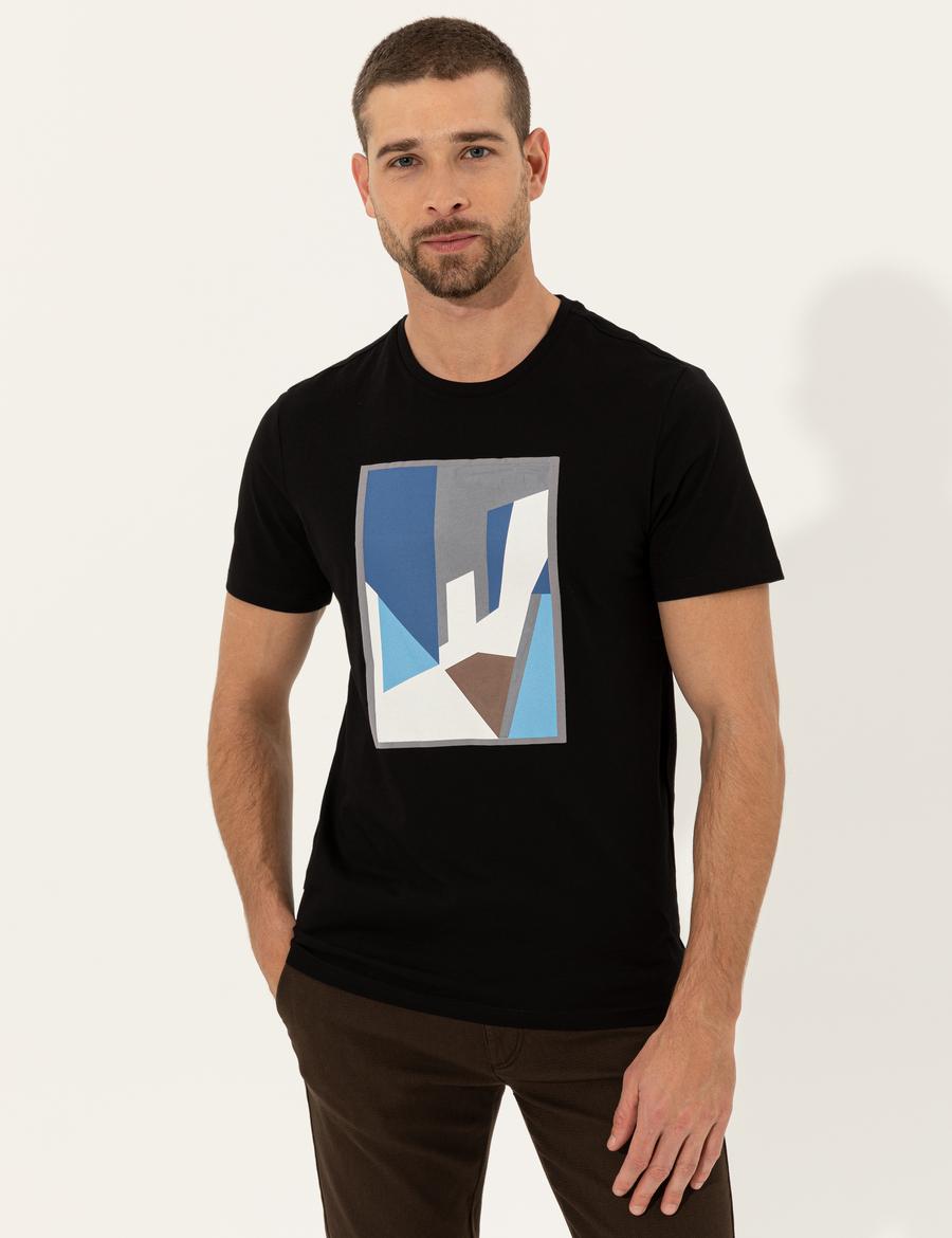 Siyah Slim Fit Bisiklet Yaka Tişört