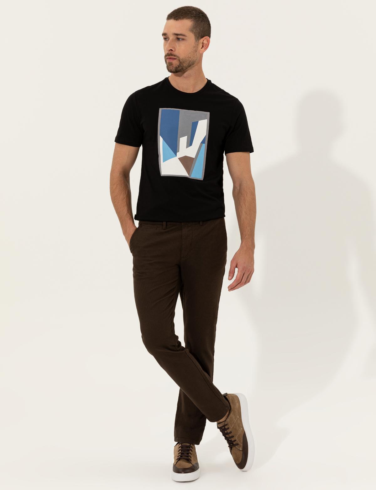 Siyah Slim Fit Bisiklet Yaka Tişört - 50249354017