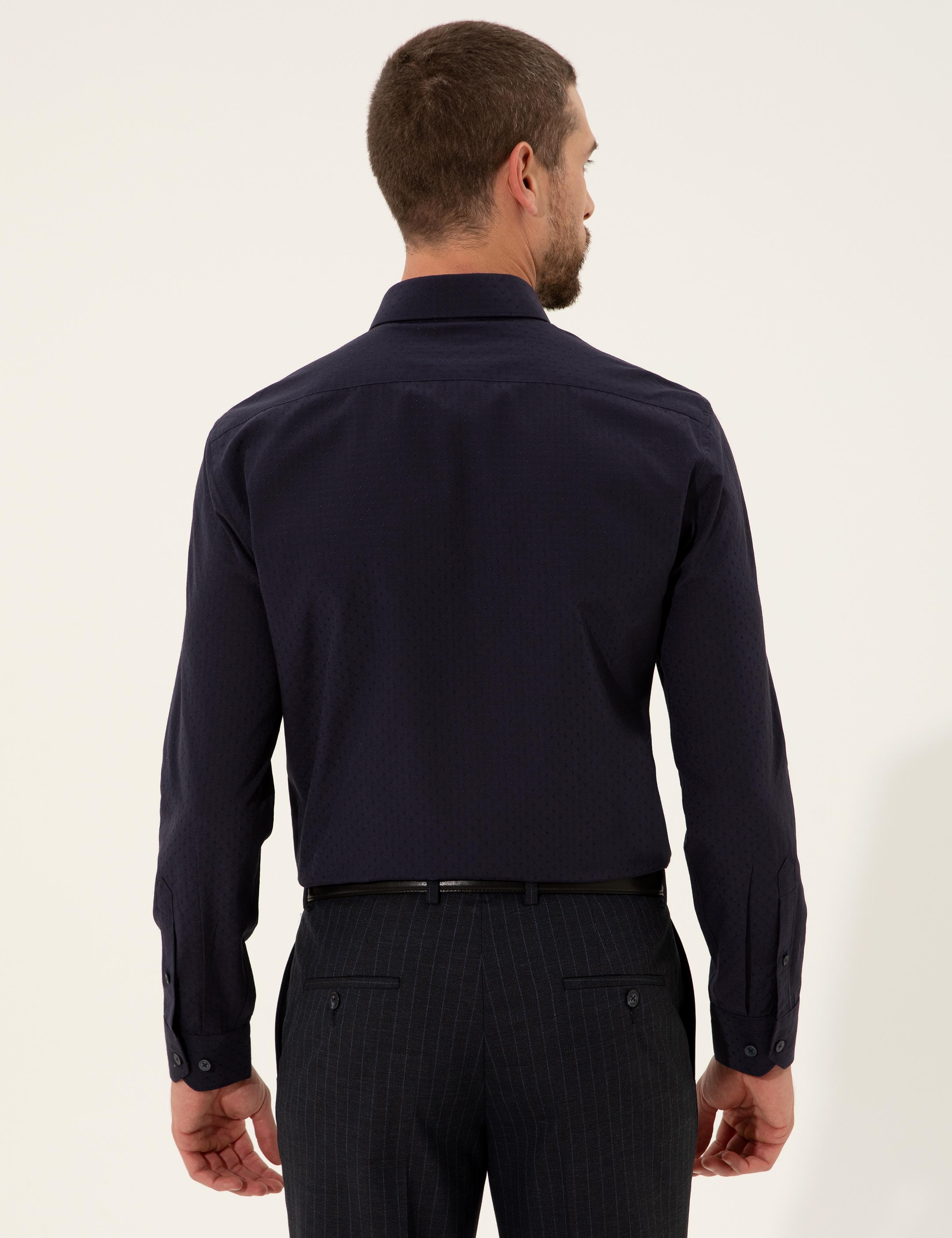 Lacivert Slim Fit Uzun Kollu Gömlek