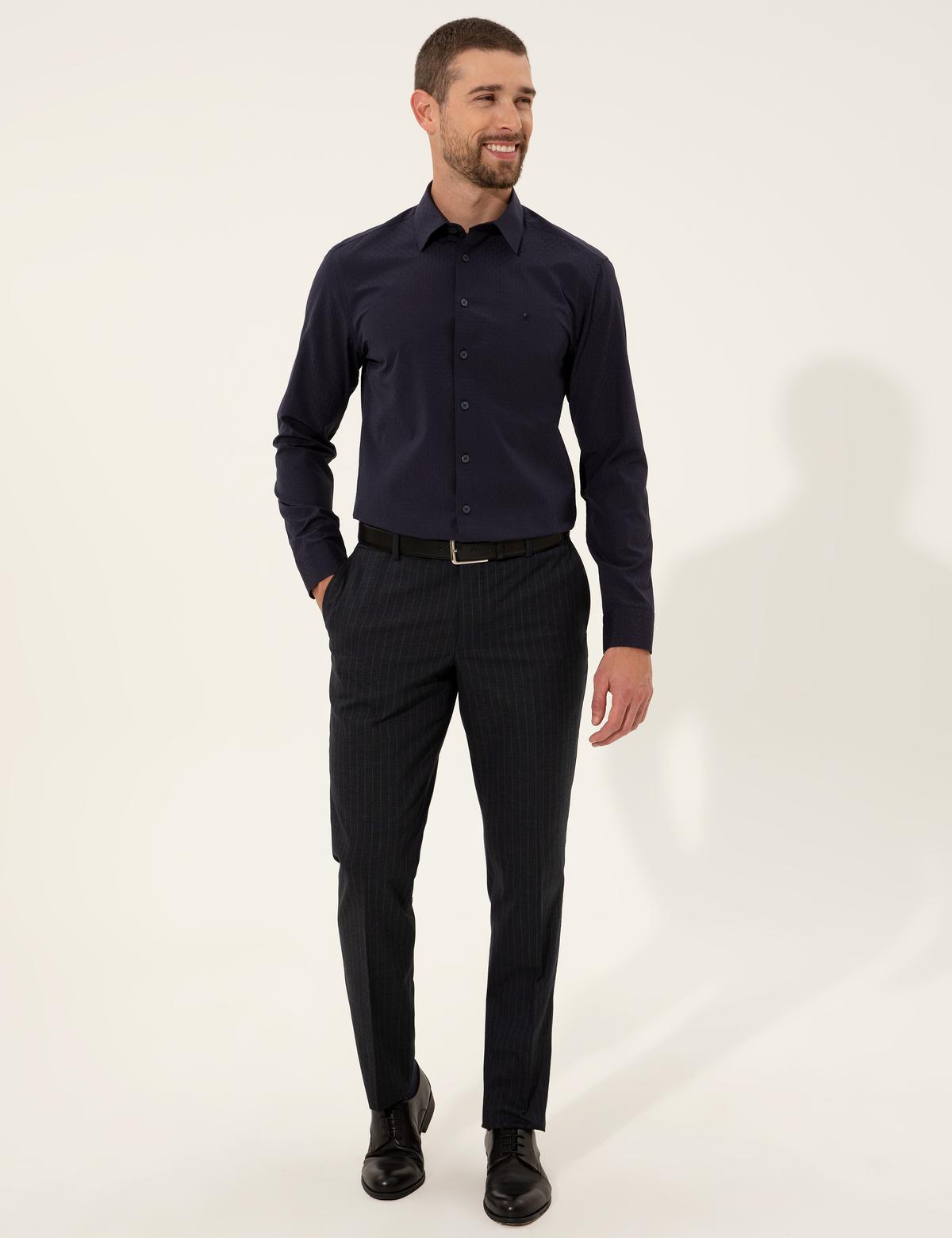 Lacivert Slim Fit Uzun Kollu Gömlek - 50255245030