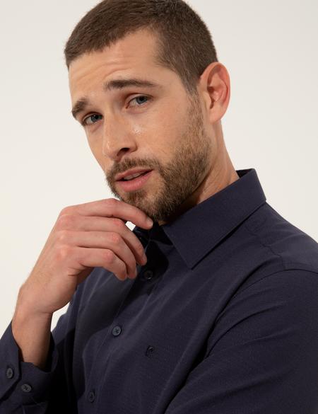 Lacivert Slim Fit Armürlü Gömlek - 50255274031