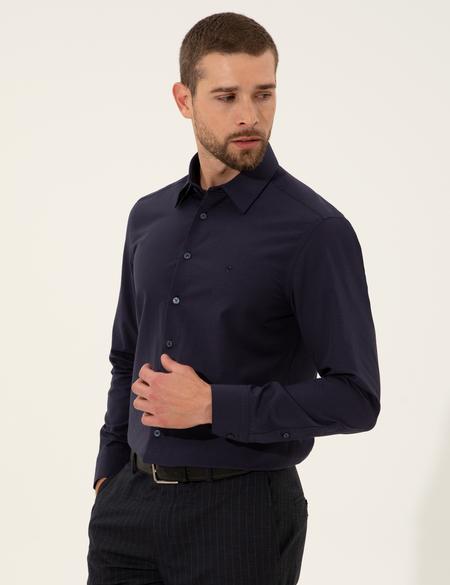 Lacivert Slim Fit Armürlü Gömlek - 50255274031