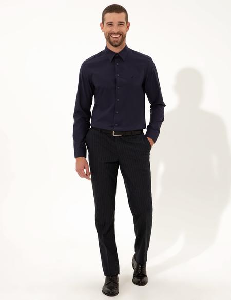 Lacivert Slim Fit Armürlü Gömlek - 50255274031