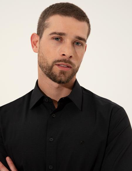 Siyah Slim Fit Uzun Kollu Gömlek - 50255274040