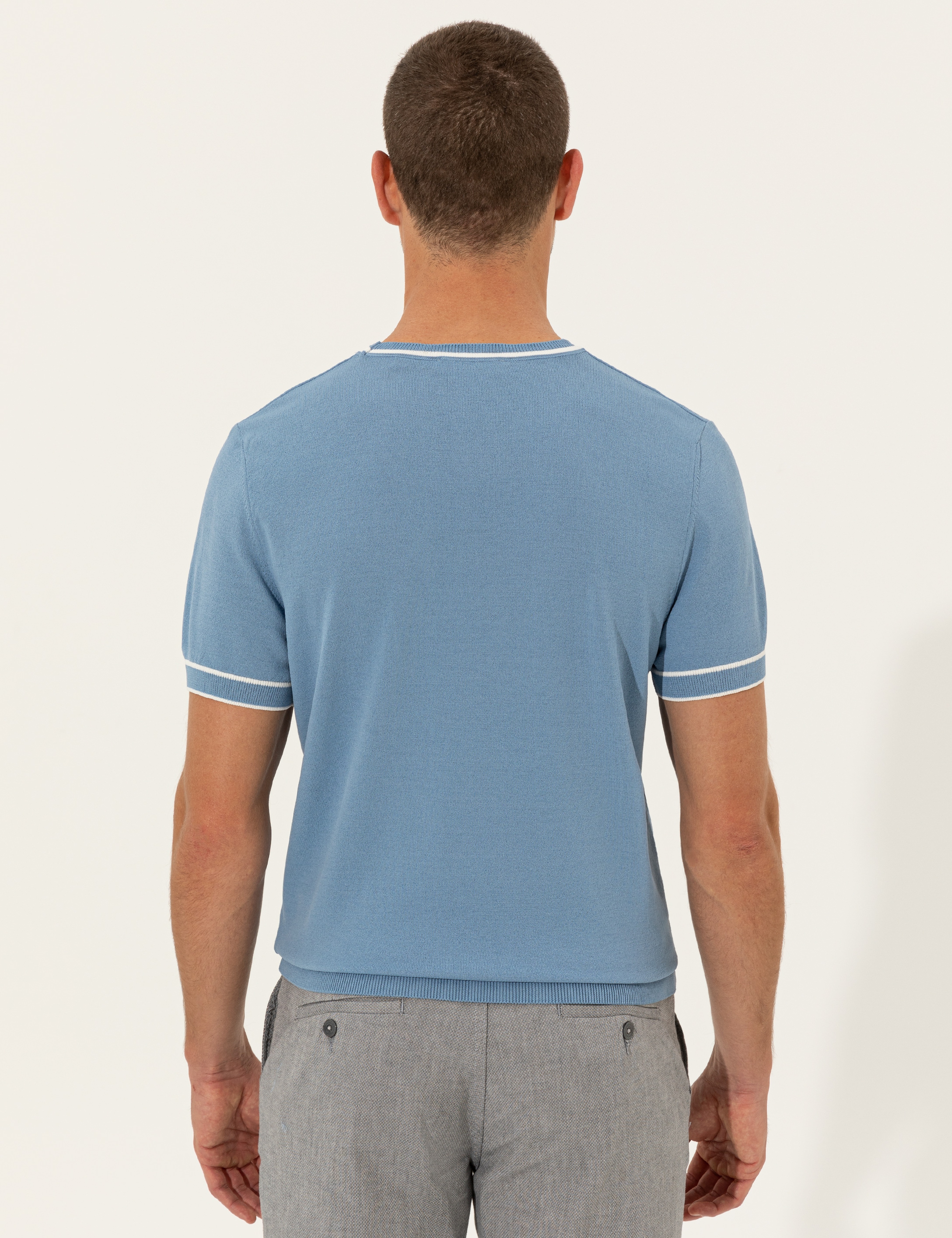 Koyu Mavi Slim Fit Bisiklet Yaka Triko Tişört