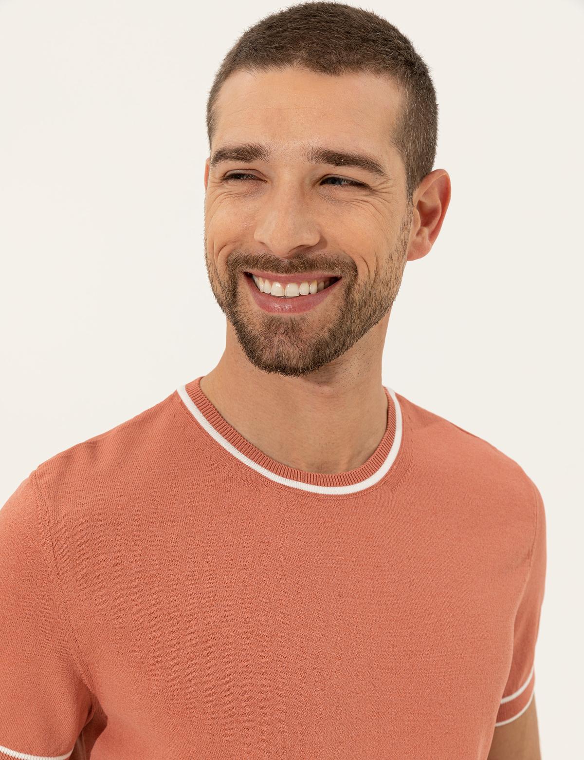 Pembe Slim Fit Bisiklet Yaka Triko Tişört - 50249698069