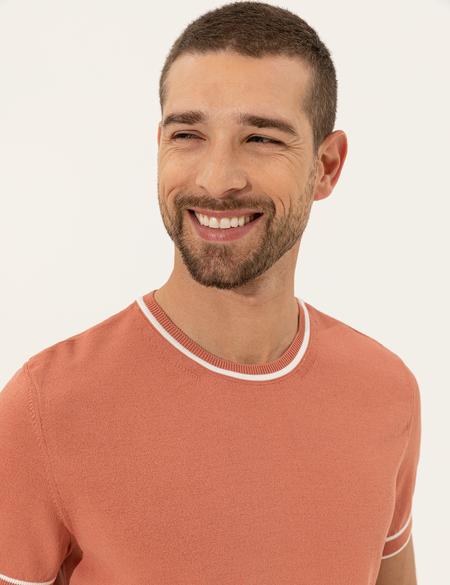 Pembe Slim Fit Bisiklet Yaka Triko Tişört - 50249698069