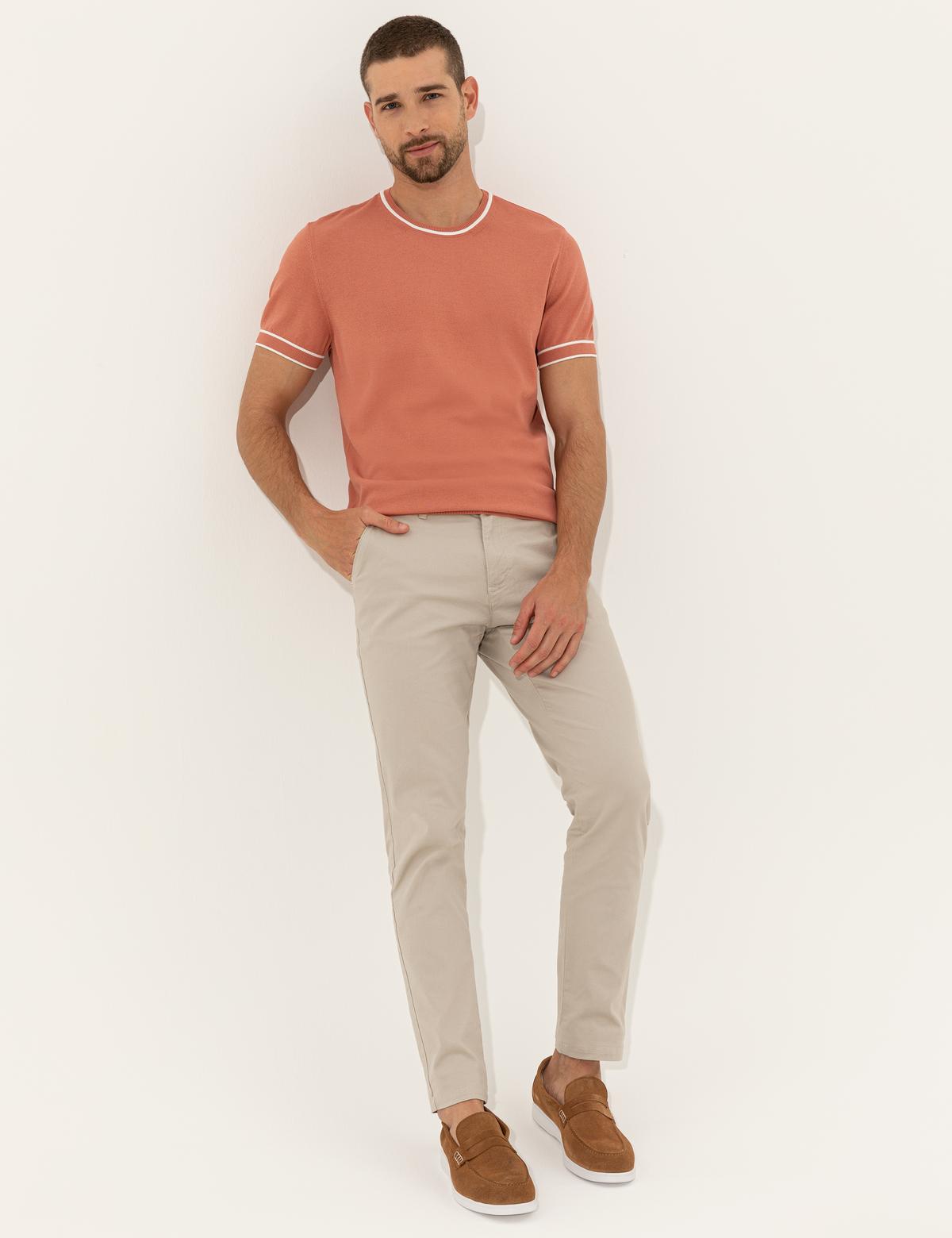 Pembe Slim Fit Bisiklet Yaka Triko Tişört - 50249698069