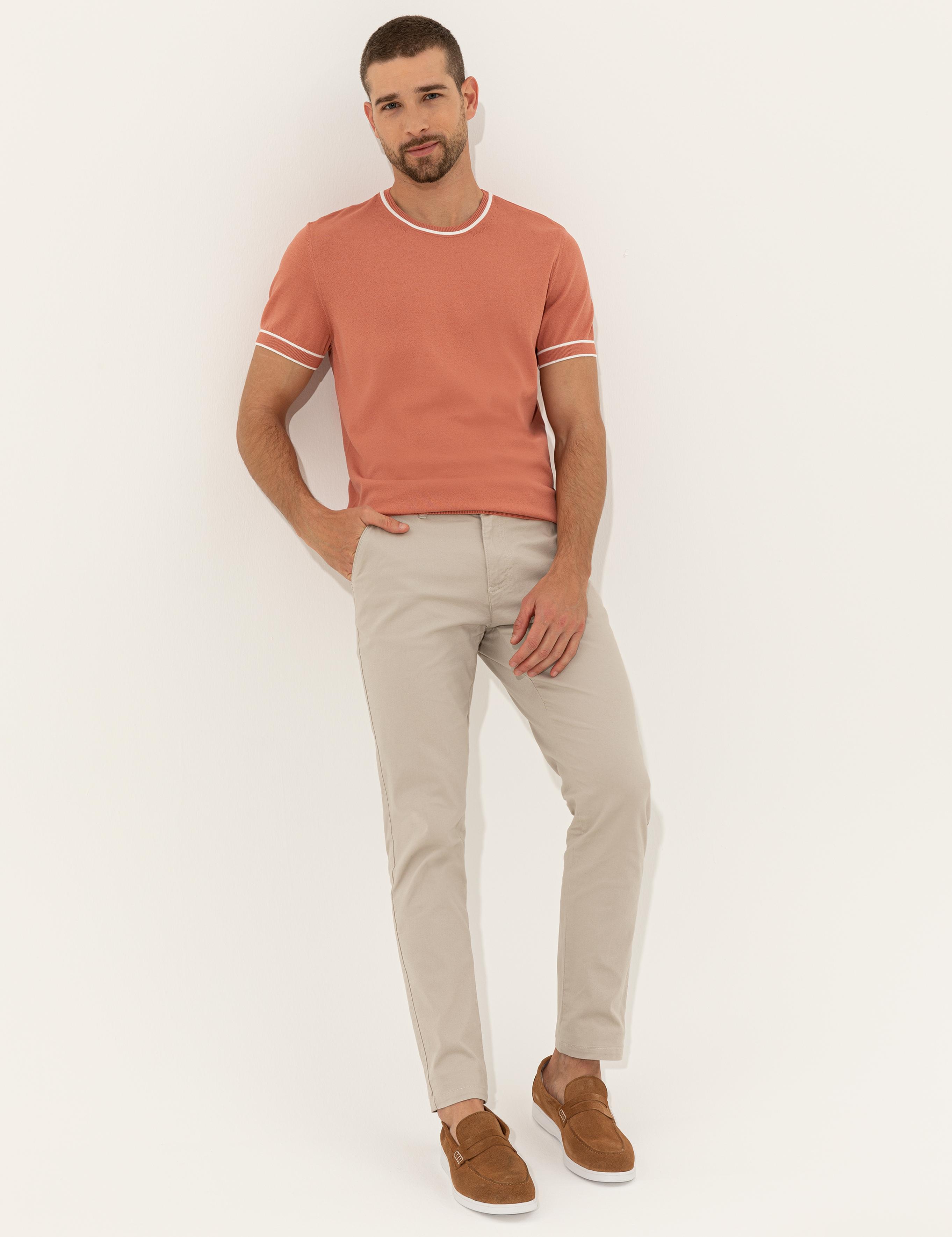 Pembe Slim Fit Bisiklet Yaka Triko Tişört