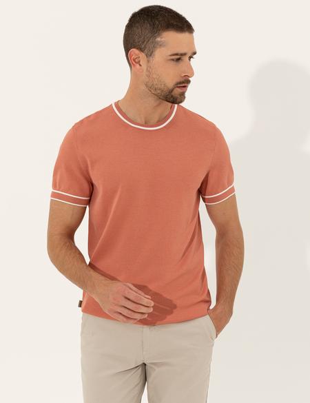 Pembe Slim Fit Bisiklet Yaka Triko Tişört - 50249698069